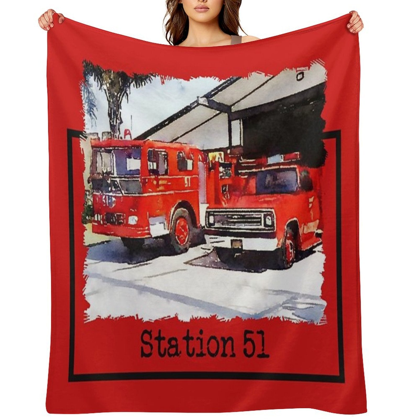 Fire Station 51, Emergency TV Show, Firetruck Sustainable Throw Blanket