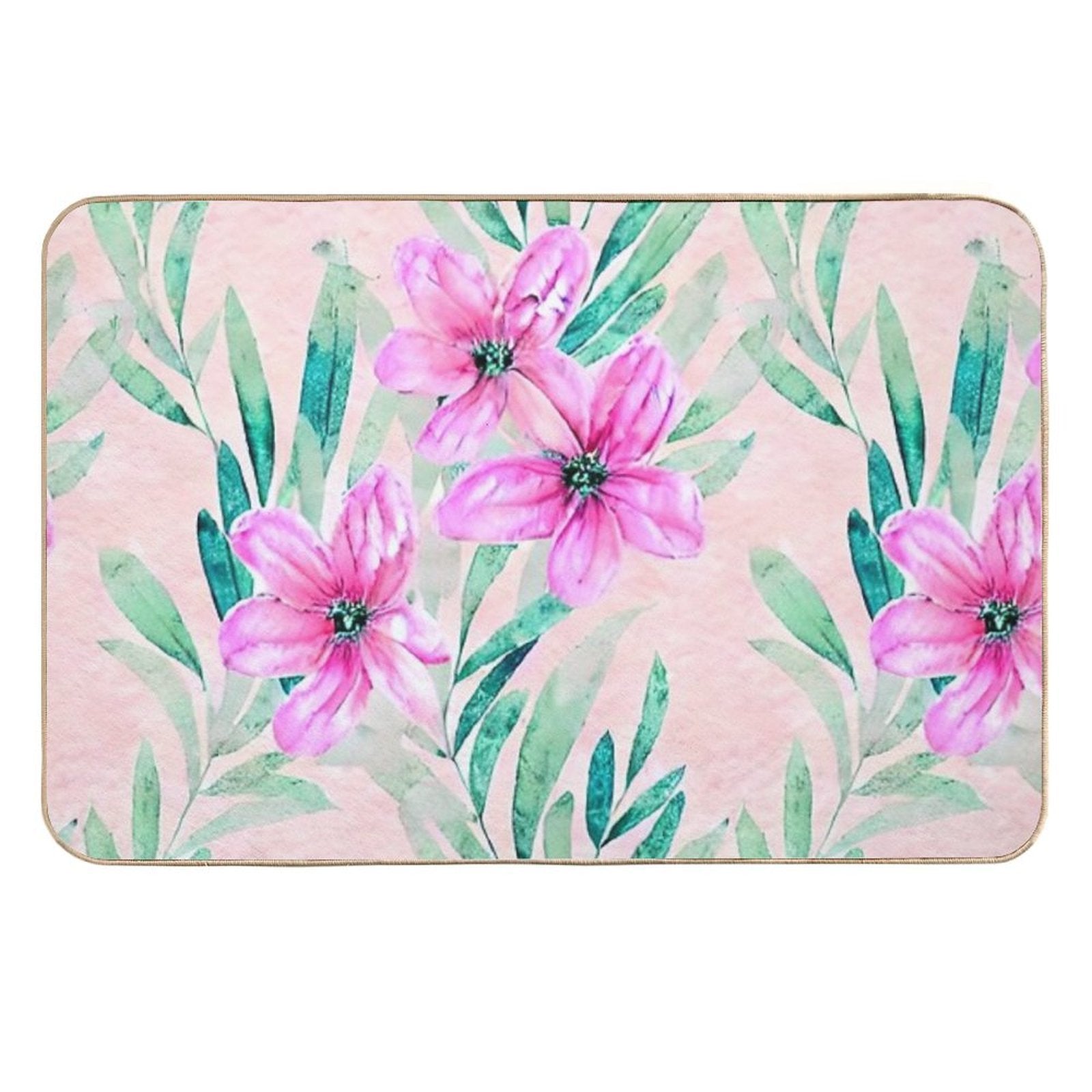 Soft Watercolour Flowers with Foliage  Non-Slip Bath Mat