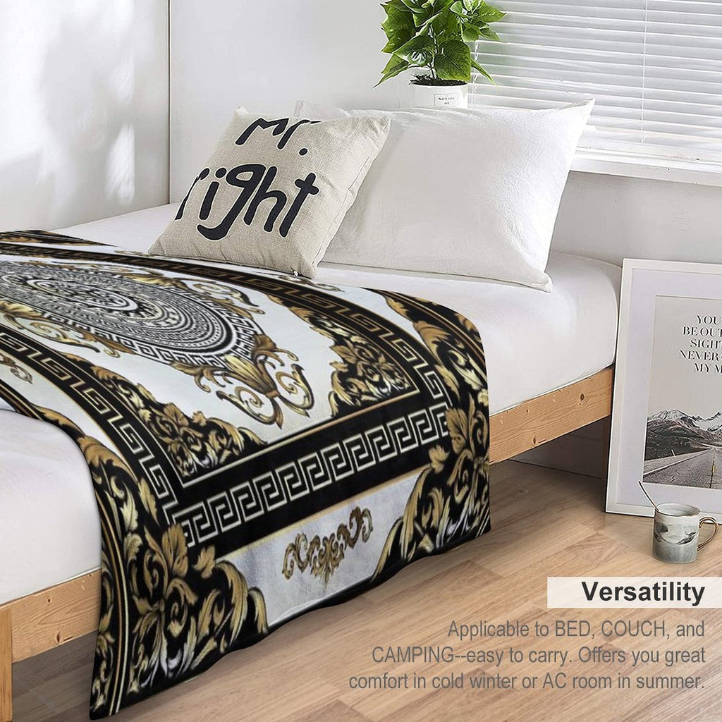 Ornate Baroque Cream Gold Black Greek Key 2 Anti-pilling Throw Blanket