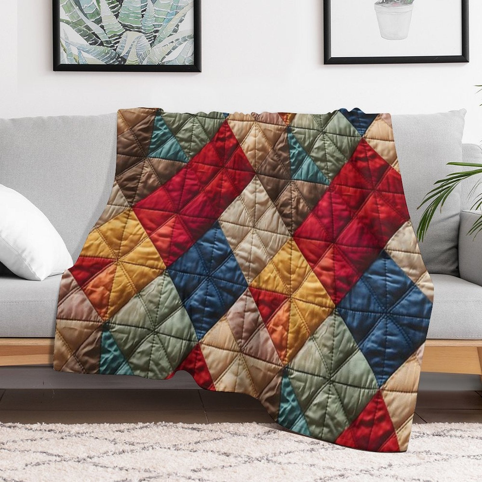 Vintage Geometric Patchwork Pattern Gift-ready Throw Blanket