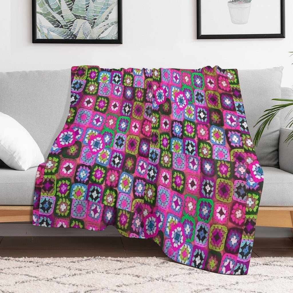 Crochet Blanket Granny Square Vintage Lightweight Throw Blanket