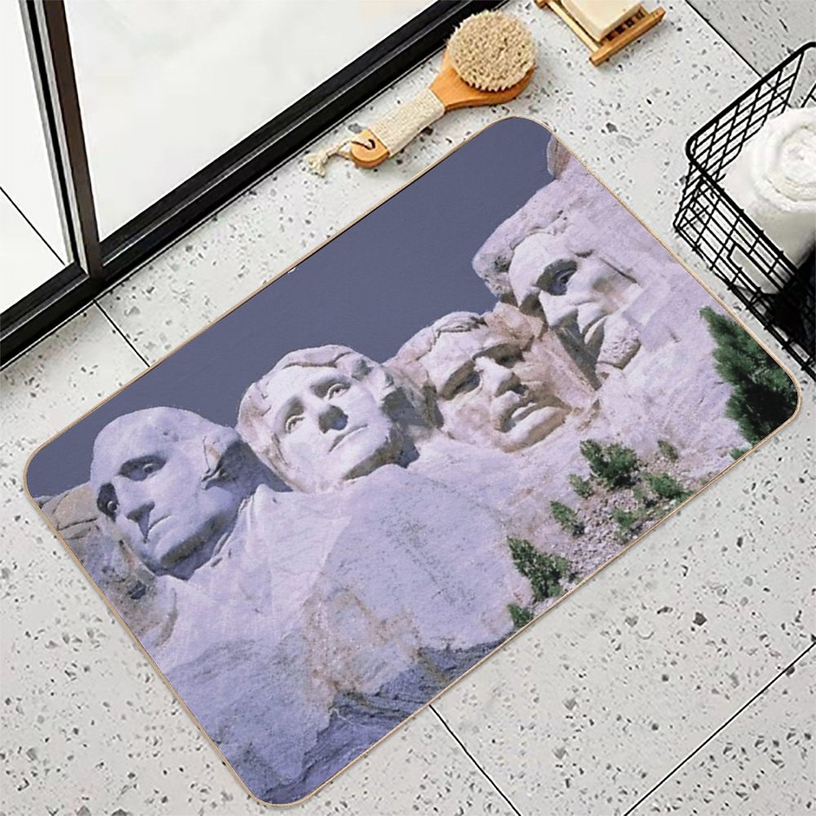MOUNT RUSHMORE; Presidents Sculpture Vintage Print  Easy To Clean Bath Mat