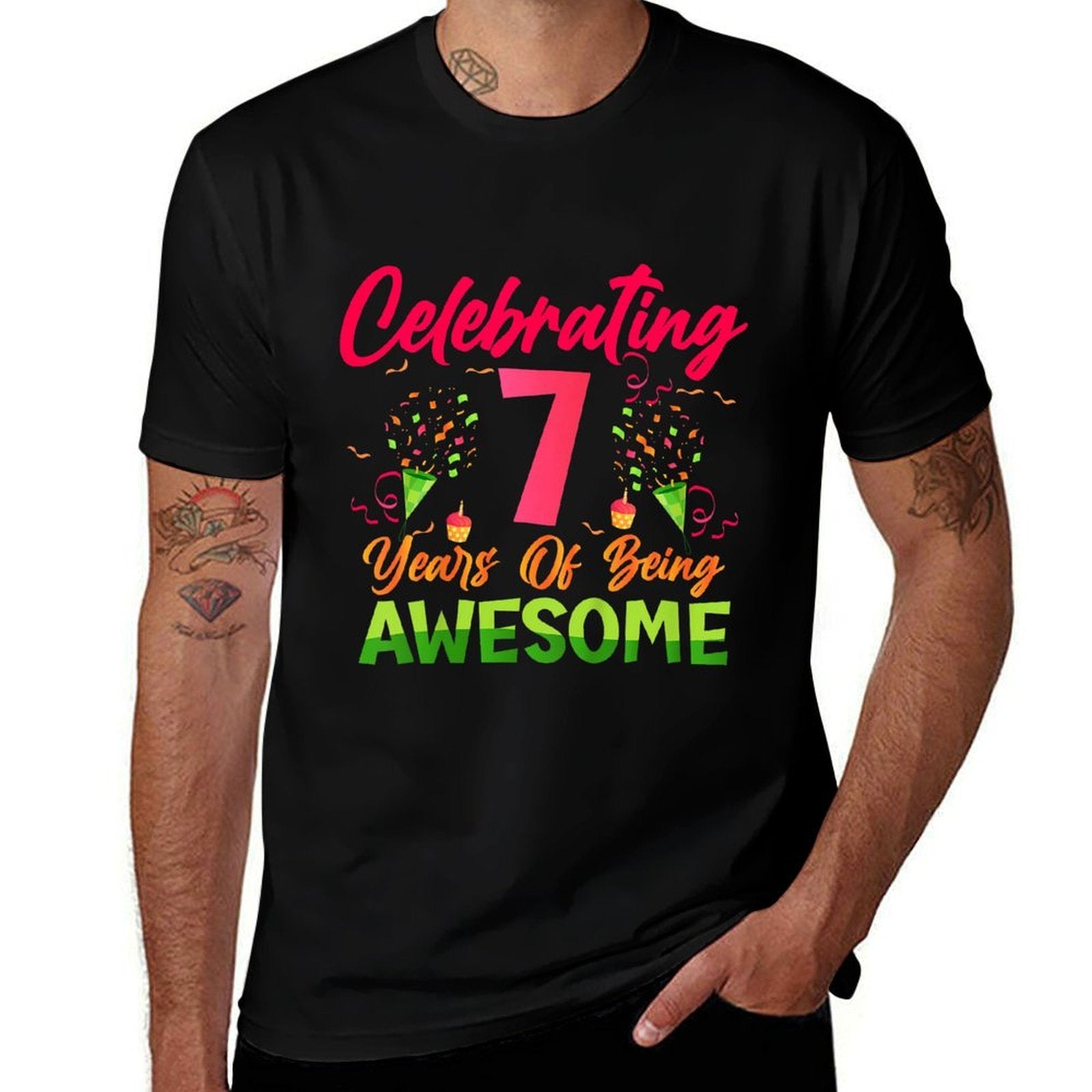 Kids Celebrating 7 Years of Awesome! 7th Birthday Seven Years Old Comfortable T-Shirt
