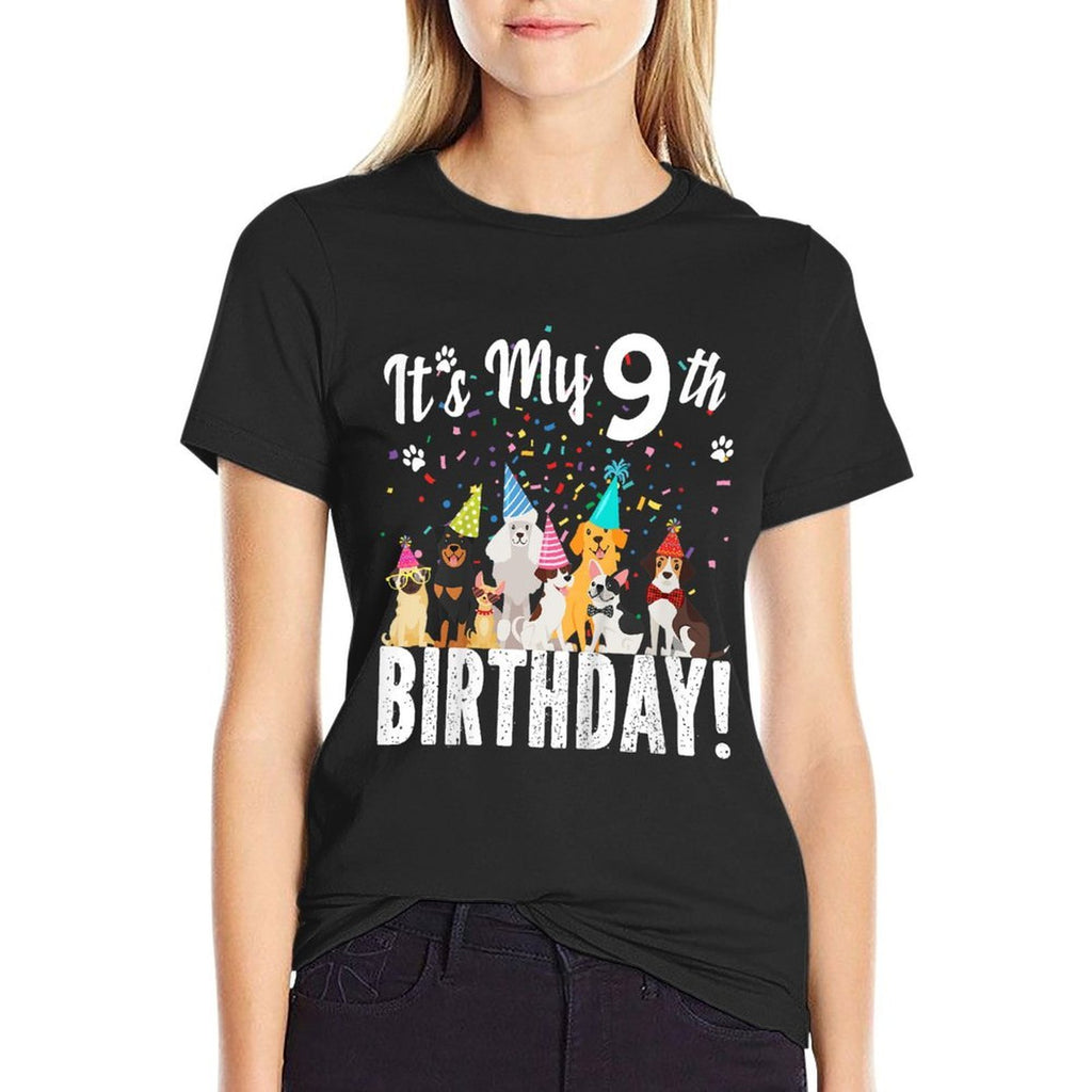 Kids Its My 9th Birthday Shirt Toddler Girl with Dogs (nine)  Vintage-inspired T-Shirt
