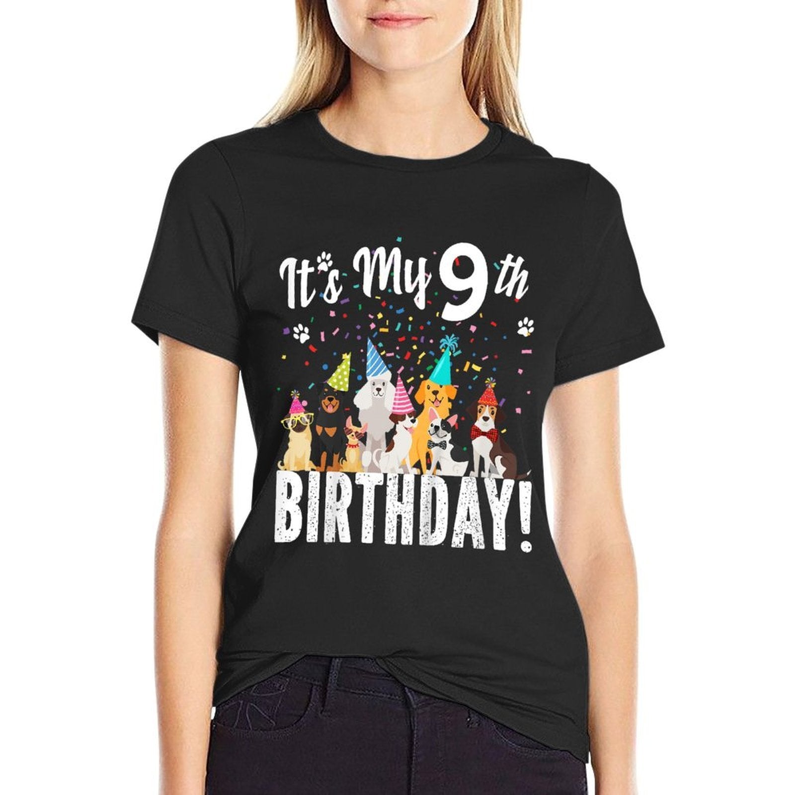 Kids Its My 9th Birthday Shirt Toddler Girl with Dogs (nine)  Vintage-inspired T-Shirt