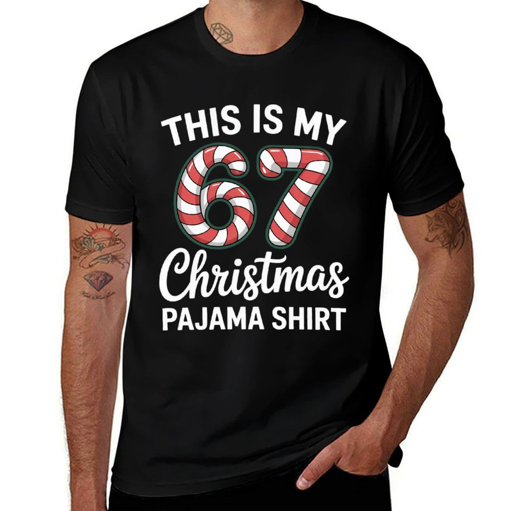 67 Christmas Pajama Funny 6-7 Meme 6 7 Holiday  Ribbed Collar T-Shirt