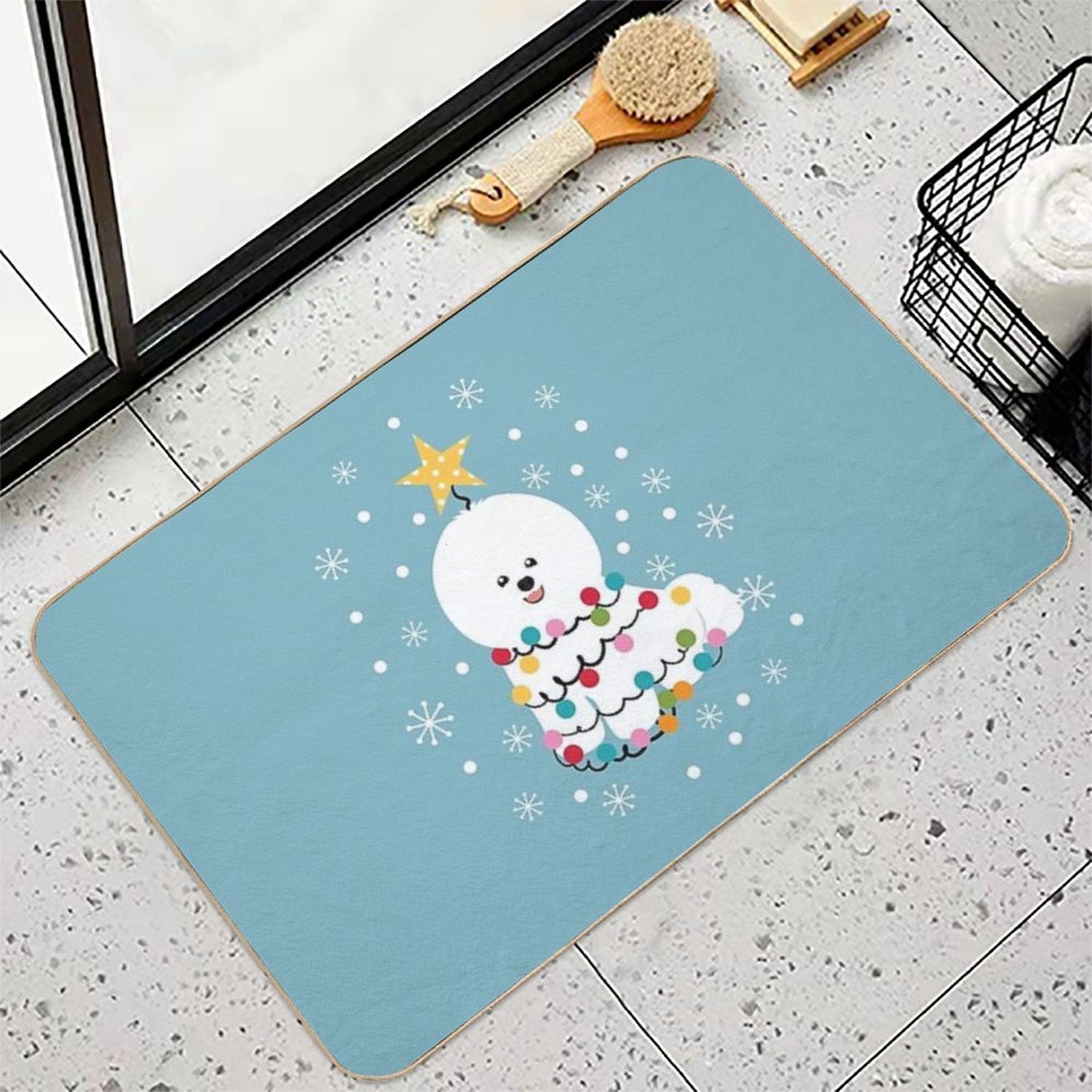 Bichon Frise Christmas Tree  High-Traffic Bath Mat