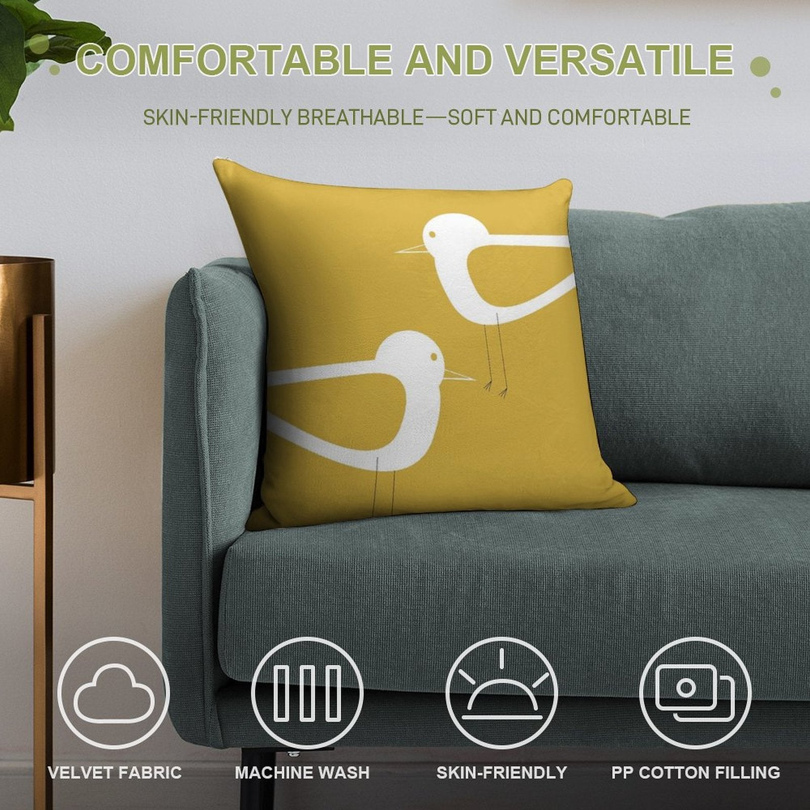 Shorebird Pair in Light Mustard Yellow And White. Minimalist. Clean. Cute. Coastal Soft Multiple Sizes Throw Pillow
