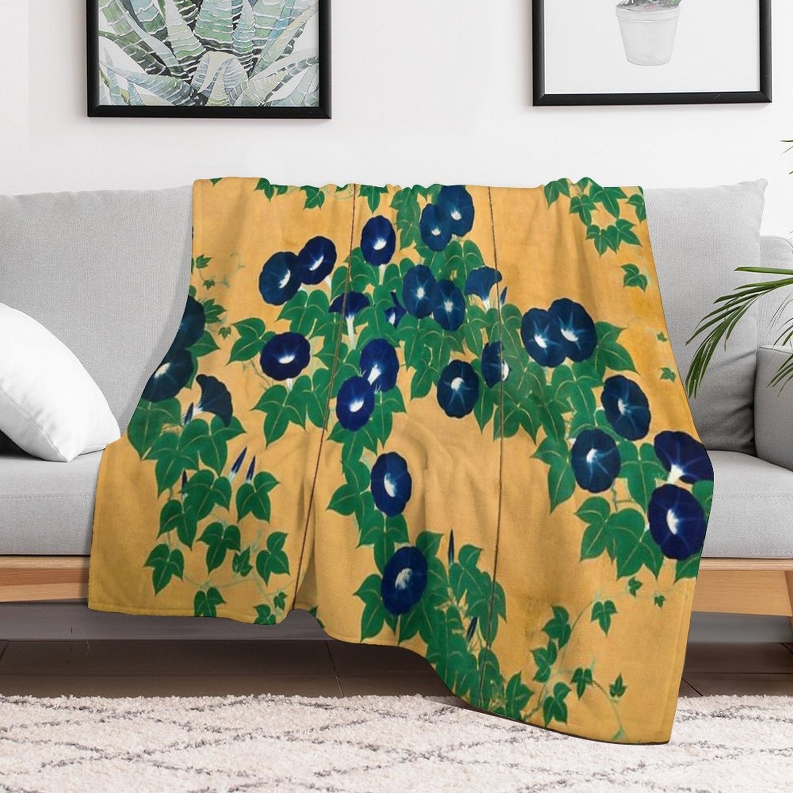 Morning Glories by Suzuki Kiitsu Sustainable Throw Blanket