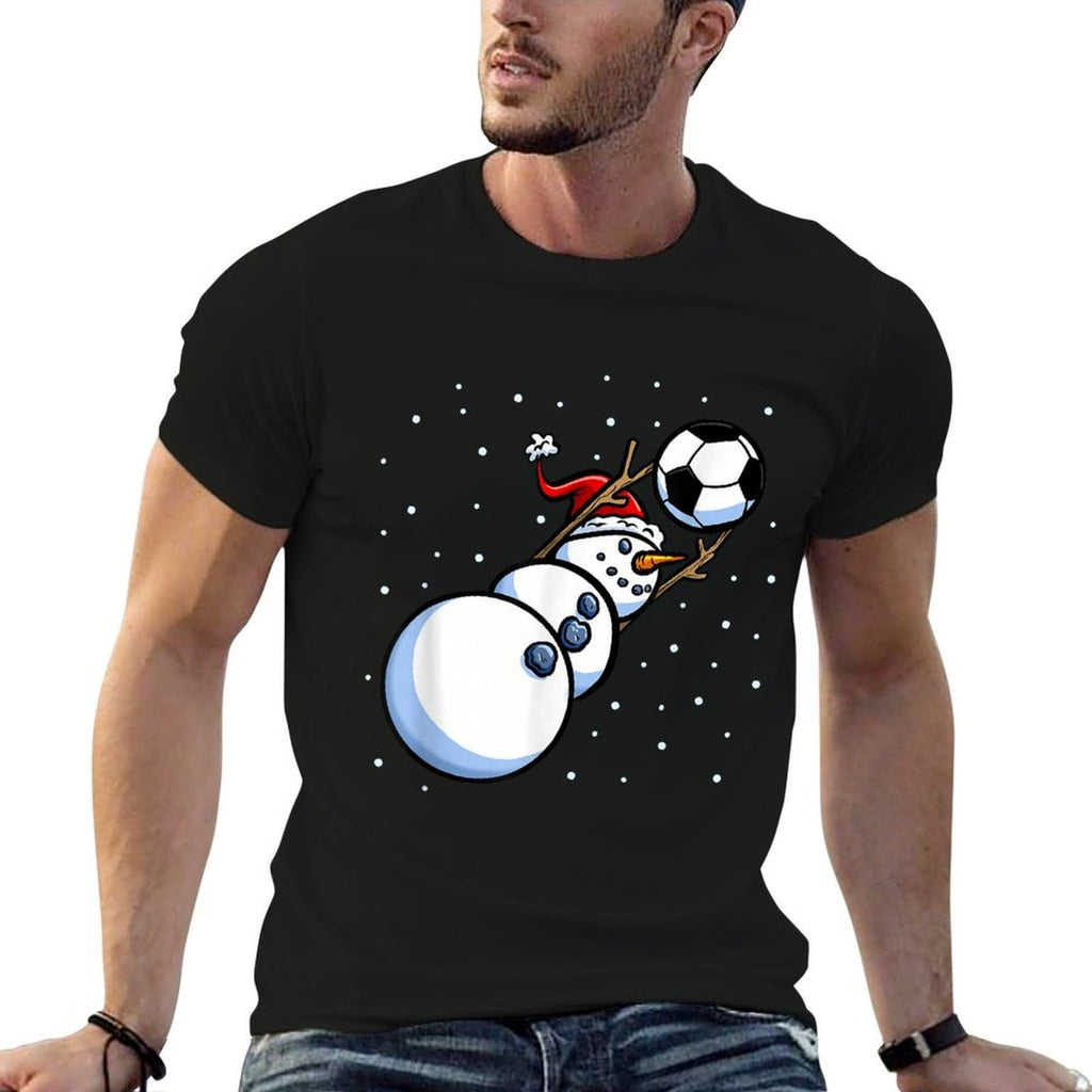 Christmas Boys Men Xmas Goalkeeper Soccer Snowman  High-quality Stitching T-Shirt