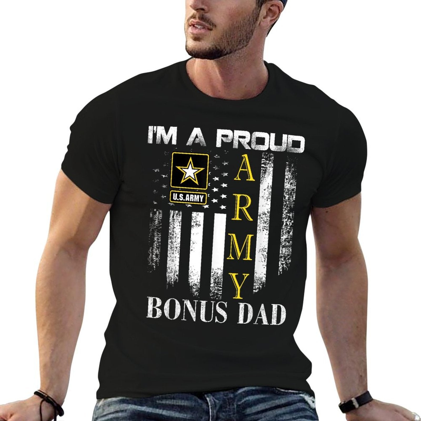 Vintage I'm A Proud Army Bonus Dad With American Gift  Heathered Texture T-Shirt
