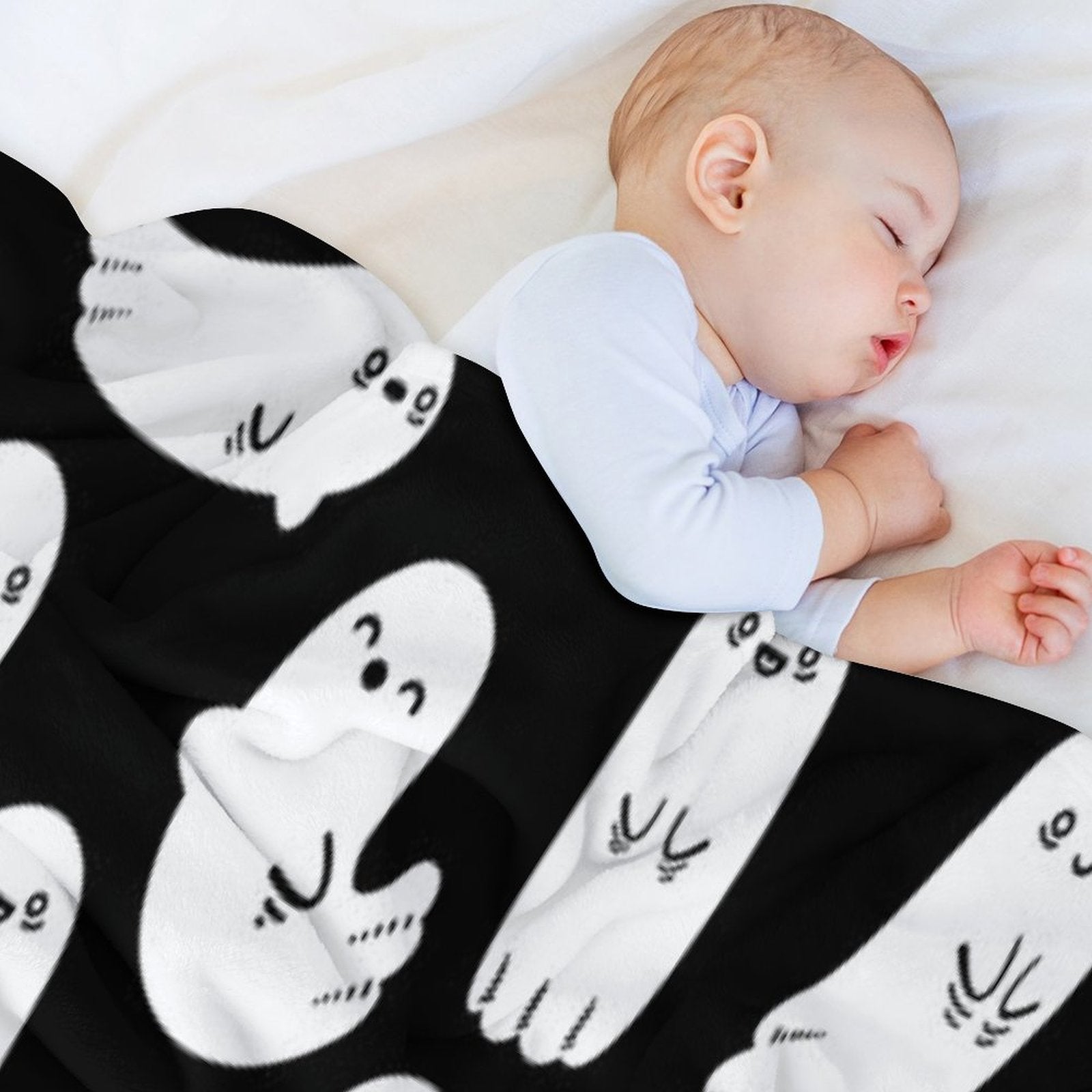 Cute And Spooky Black And White Ghosts Eco-conscious Throw Blanket
