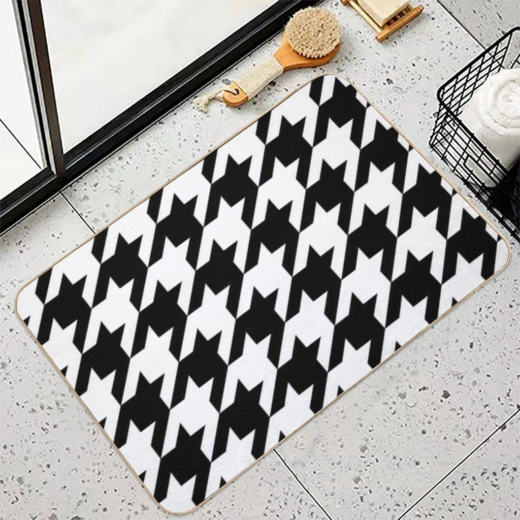 Preppy 1980s Geometric Pattern Trendy Black And White Houndstooth  Multi-Purpose Bath Mat