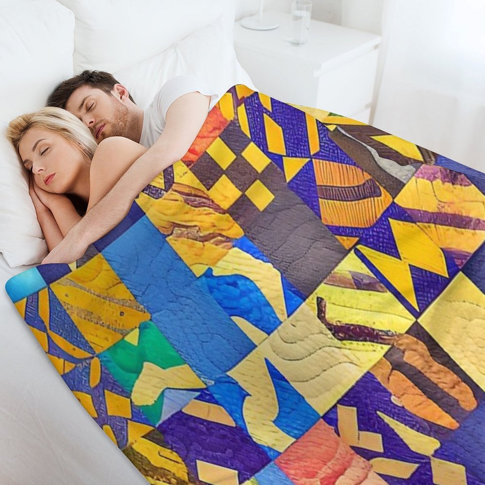 Bright Colors Quilt Inspired Tile Pattern Velvety-soft Throw Blanket