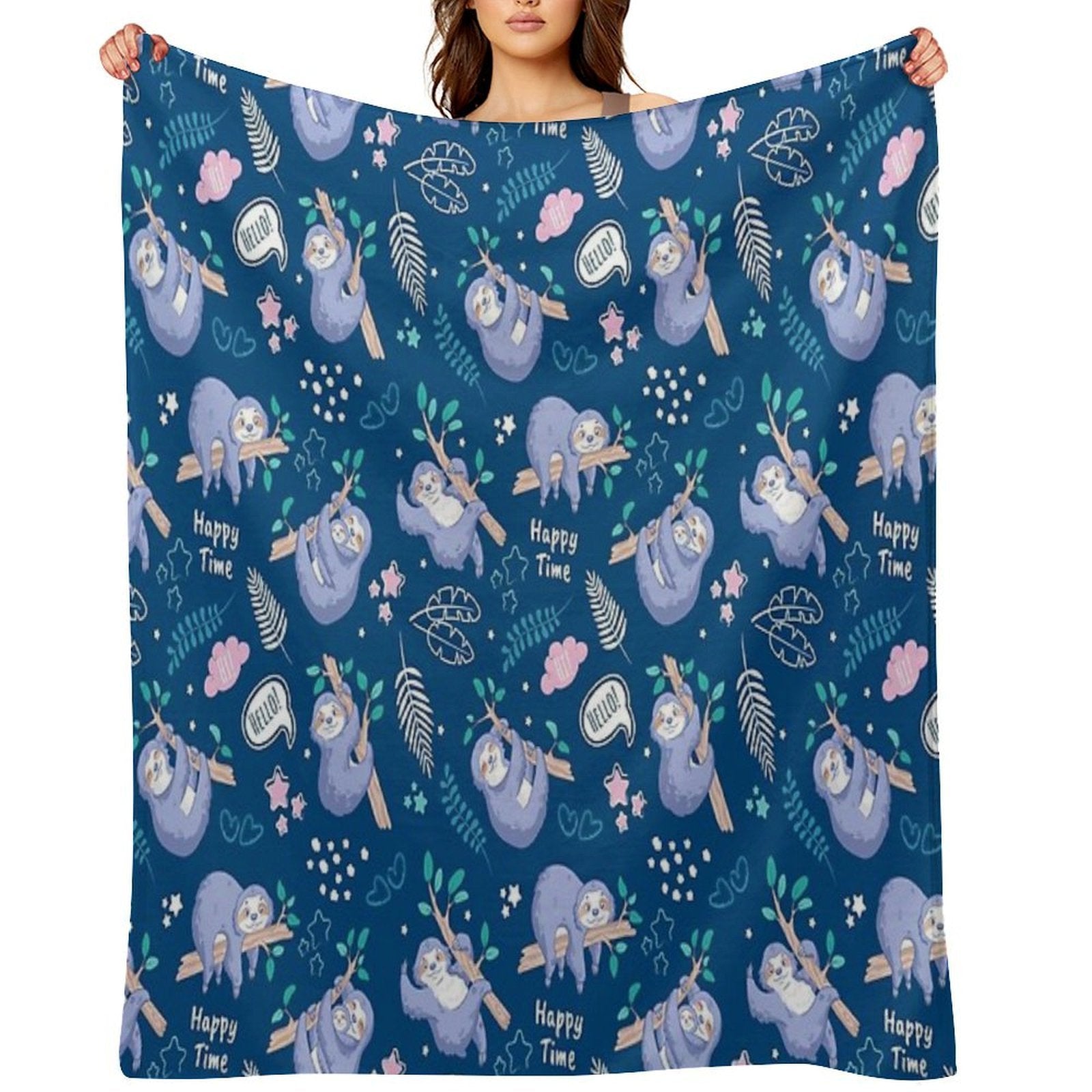 Sloths Tropical Elements Cute Pattern All-season Throw Blanket