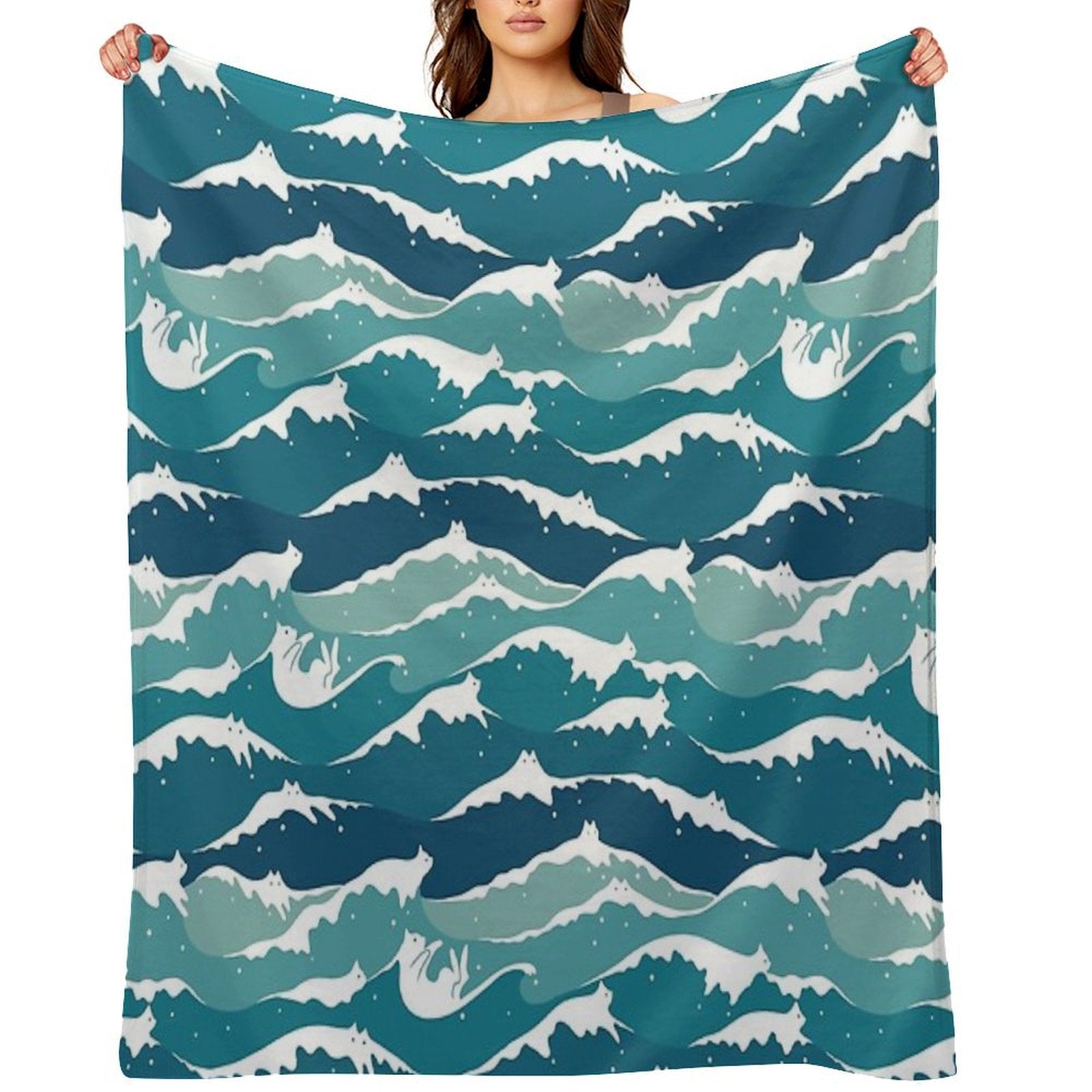 Cat Landscape 135 Cat Waves Machine-washable Throw Blanket