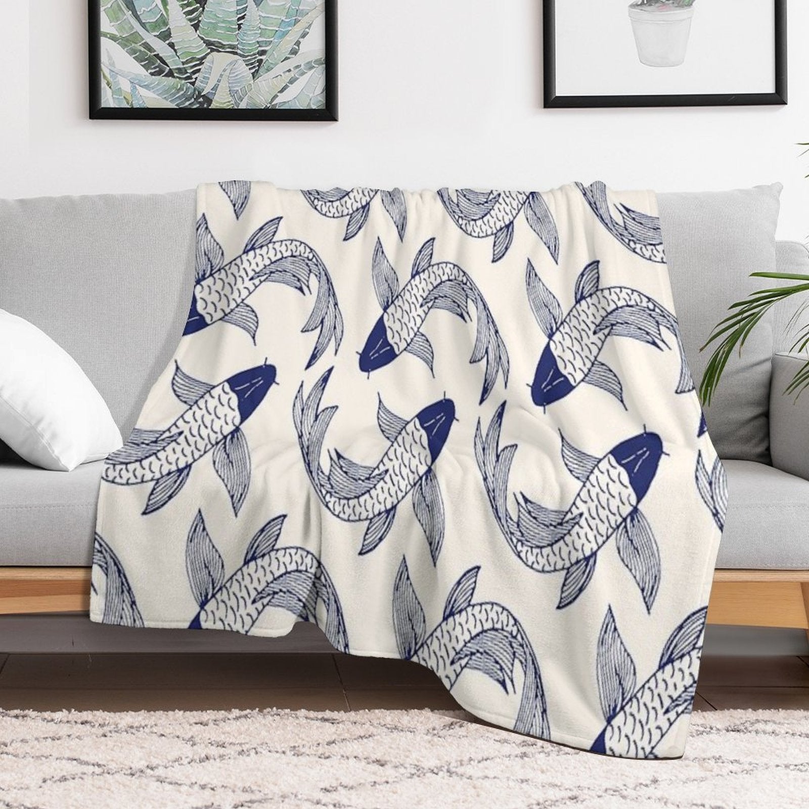 Japanese Koi Fish Pattern Compact Throw Blanket