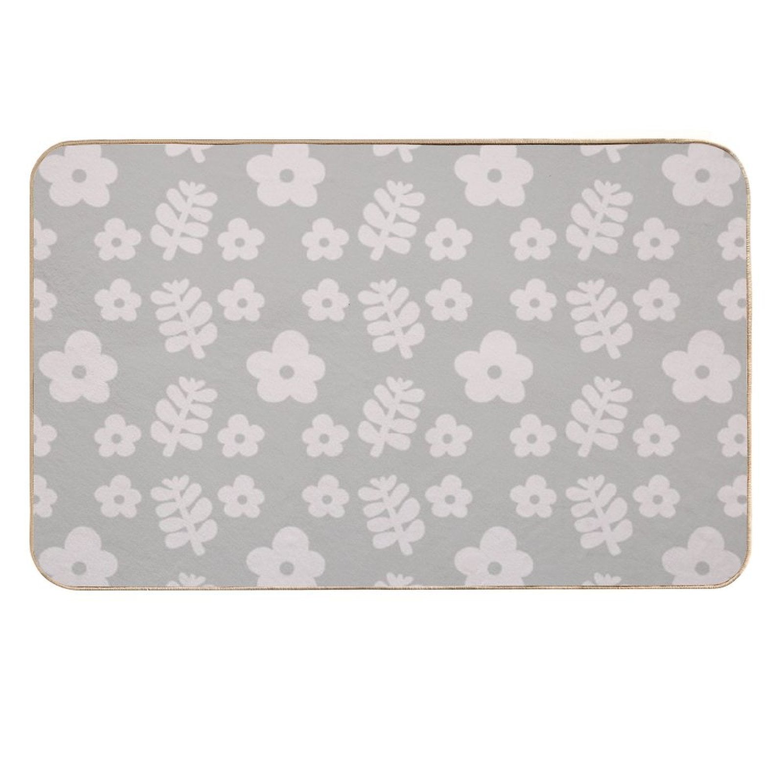 Mid Century Modern Flowers & Leaves, Cute Retro Pattern, Taupe  Slip-Resistant Bath Mat