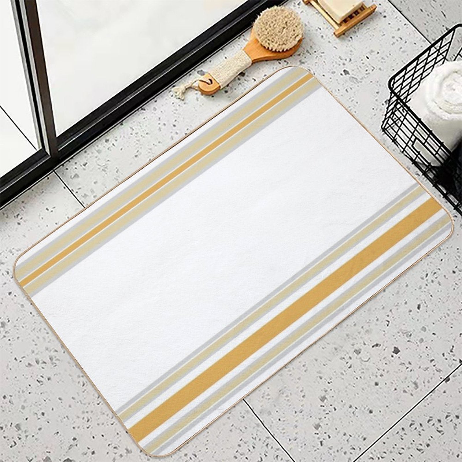 Line Art Neutral Yellow  Pet-Safe Bath Mat