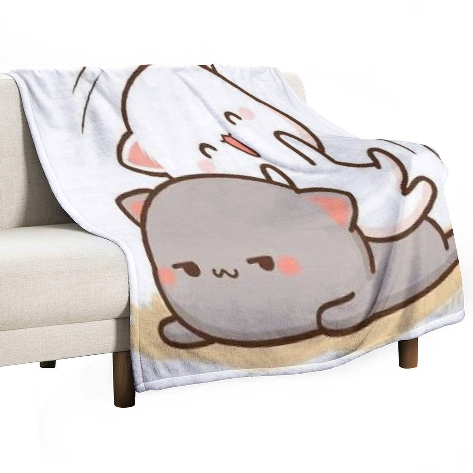 Peach Sitting on Goma - Mochi Peach Cat Machine-washable Throw Blanket