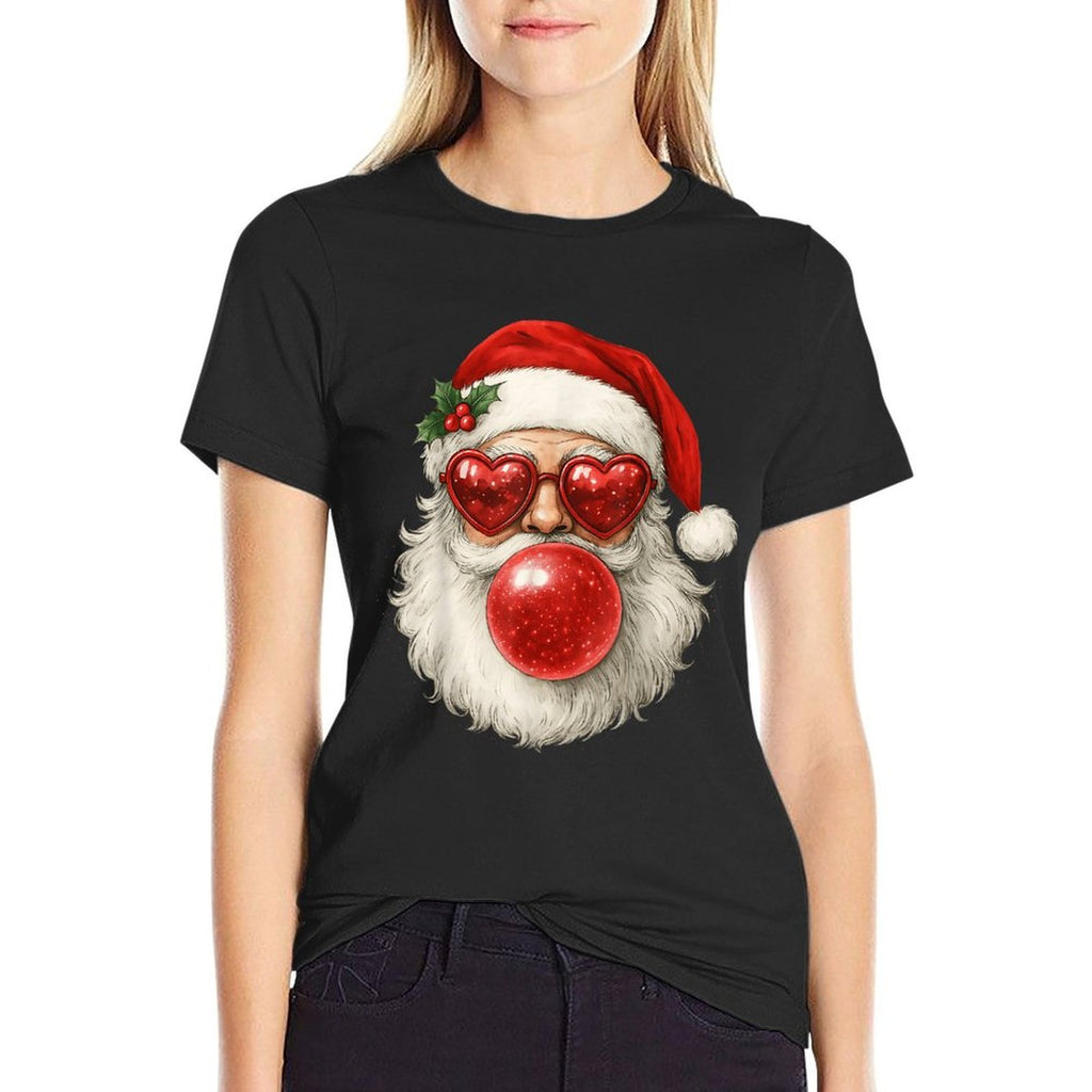 Red Santa Christmas Bubble Gum Sunglasses Vintage Retro  Slim-fit Cut T-Shirt