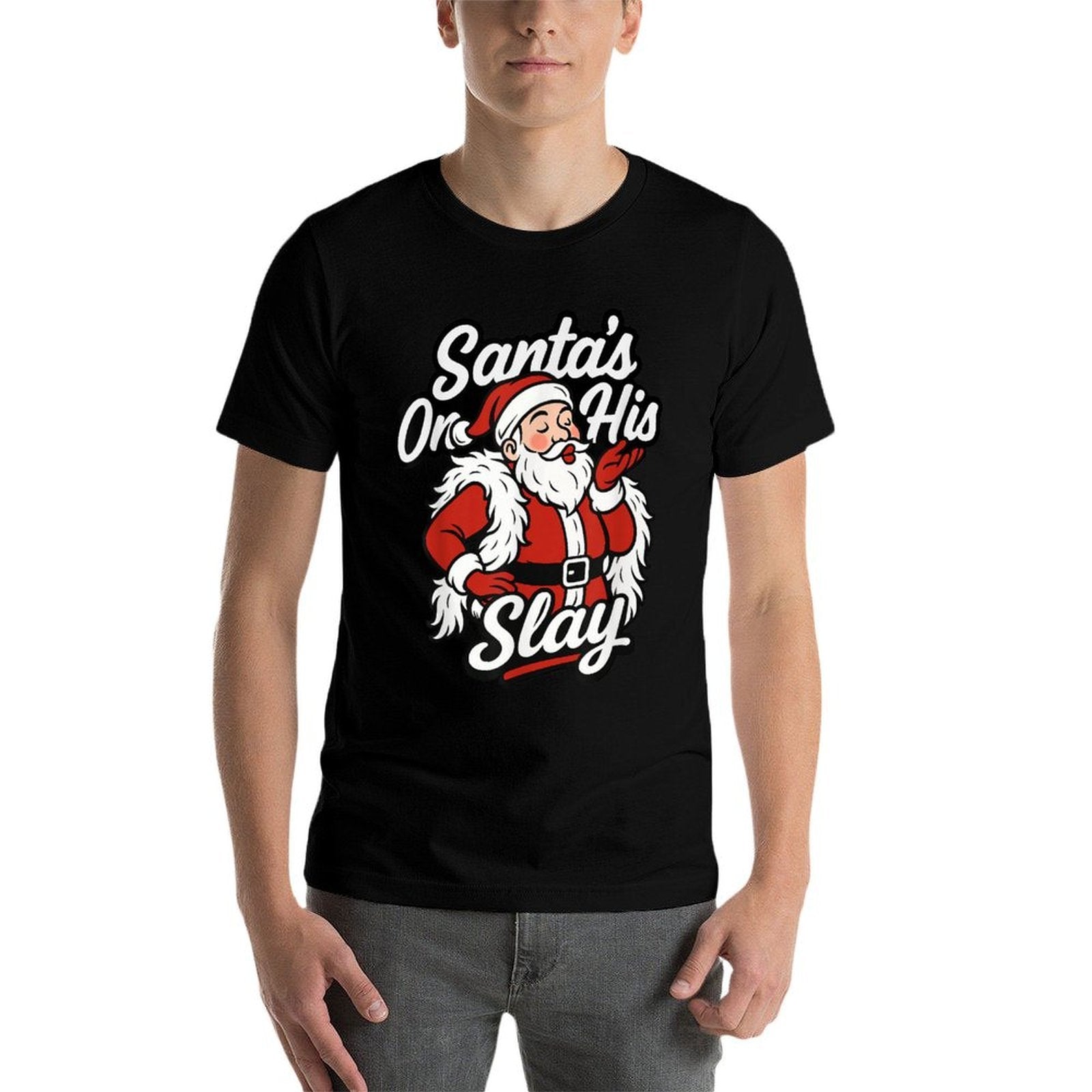 Santa On His Slay Christmas Season Party  Rolled Sleeves T-Shirt