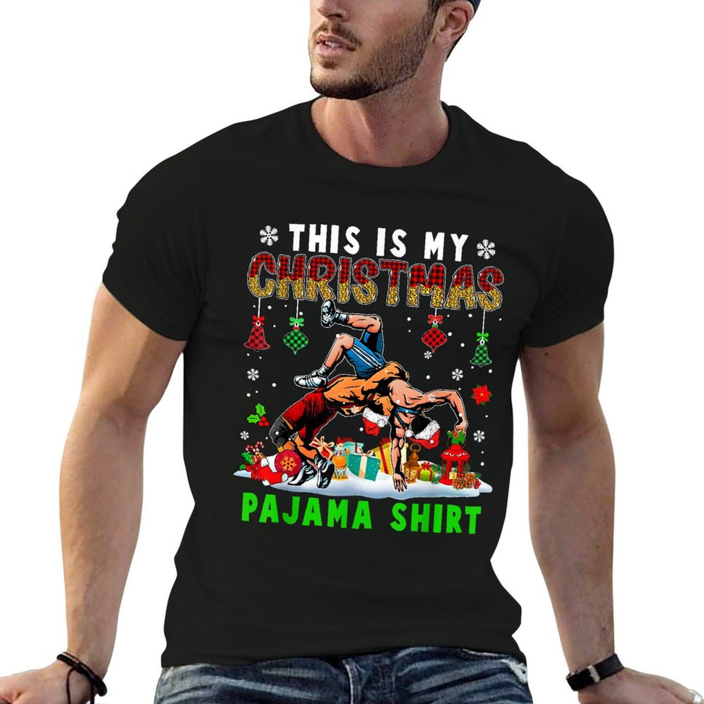 This Is My Christmas Pajama Two Santa Wrestling Lover  Wrinkle-resistant T-Shirt