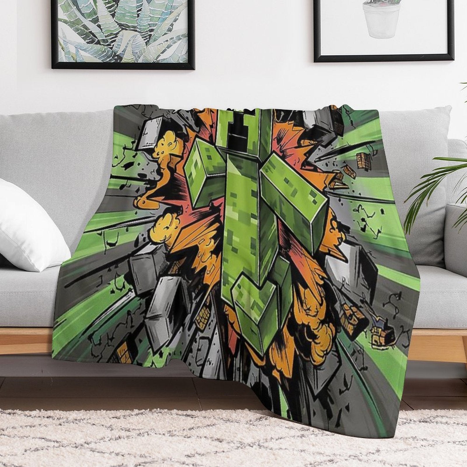 Creeper Explosion Sustainable Throw Blanket