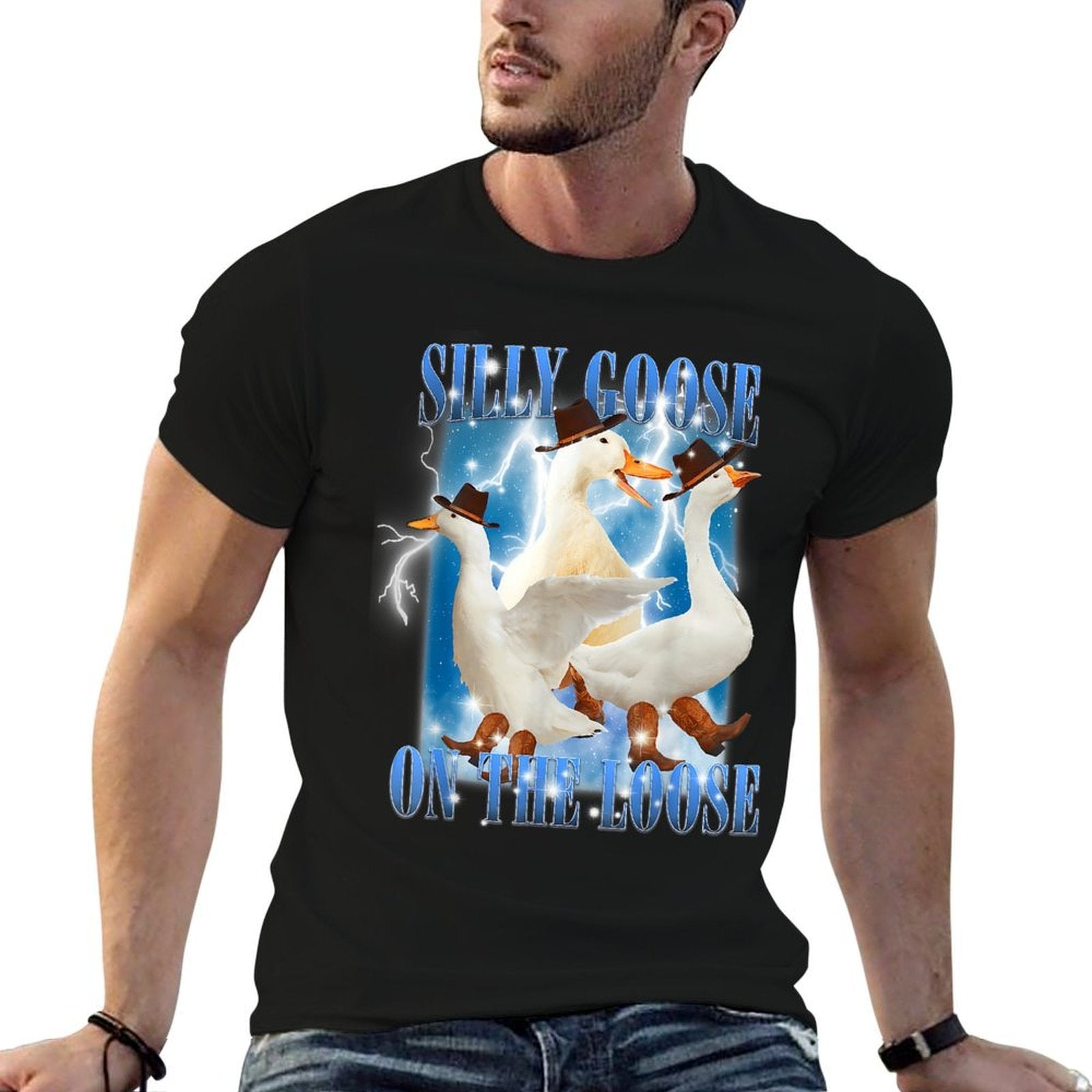 Retro Goose Aesthetic Trendy Meme Silly Goose On The Loose  Rolled Sleeves T-Shirt