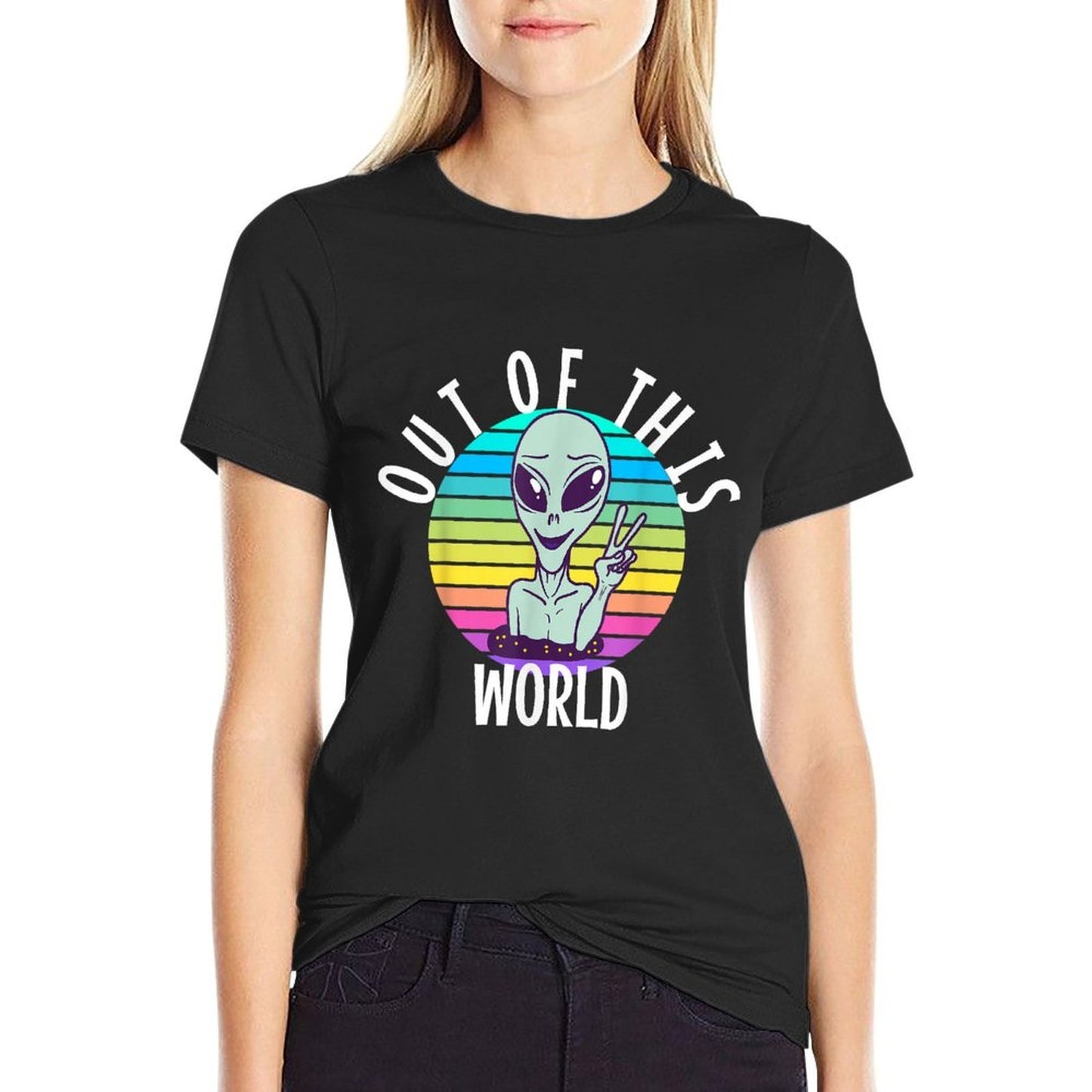 Funny Alien And UFO Space Apparel Out of This World - Unisex-Adults, Unisex-Kids - Black - - Alien-Themed - Cotton, Polyester -  Fade-proof Color T-Shirt