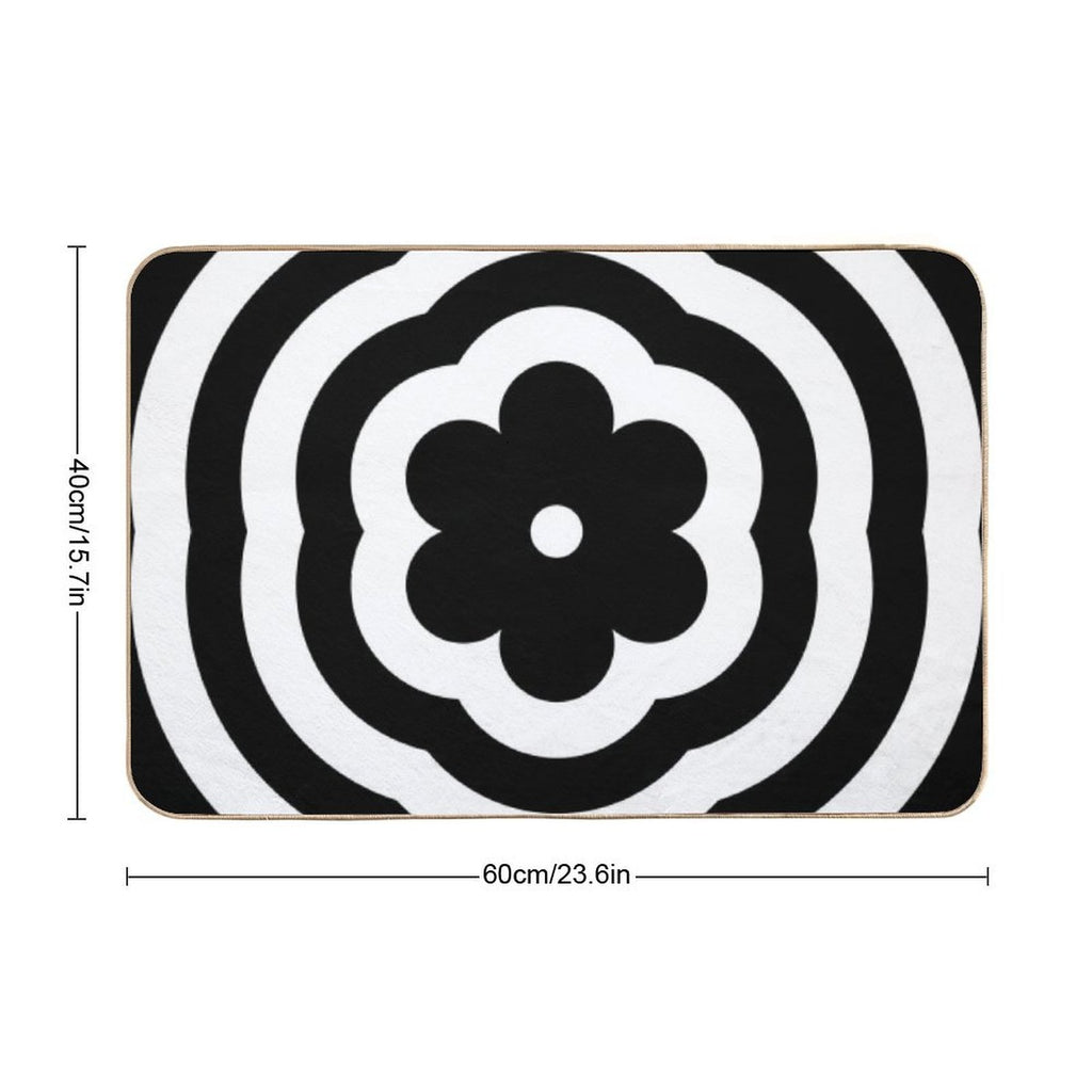 Black And White Rainbow Mod Flower  Dirt-Trapping Bath Mat