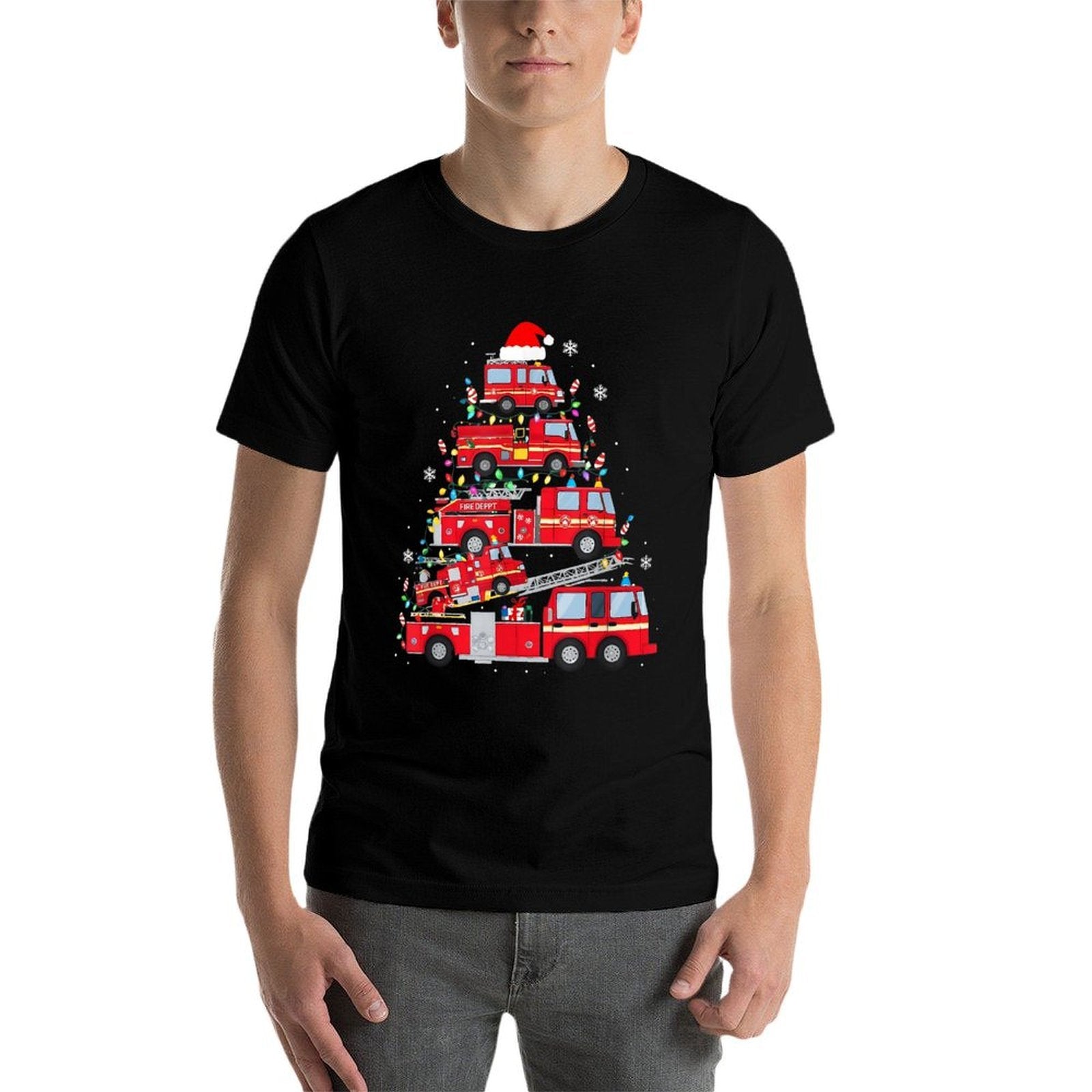Fire Truck Christmas Tree Firefighter Holiday Design  Breathable T-Shirt