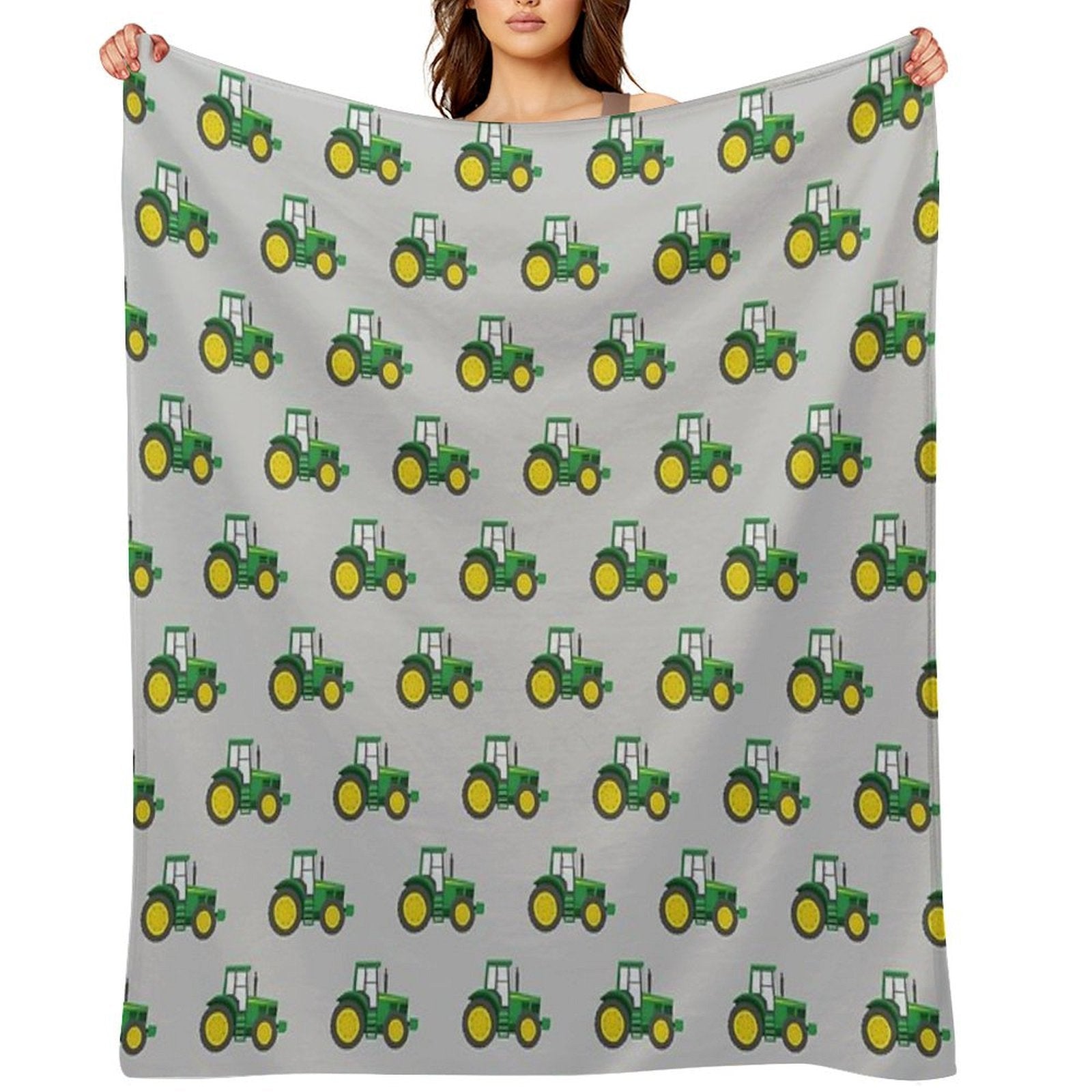 Green Tractors on Grey - Farming - Farm Themed Compact Throw Blanket