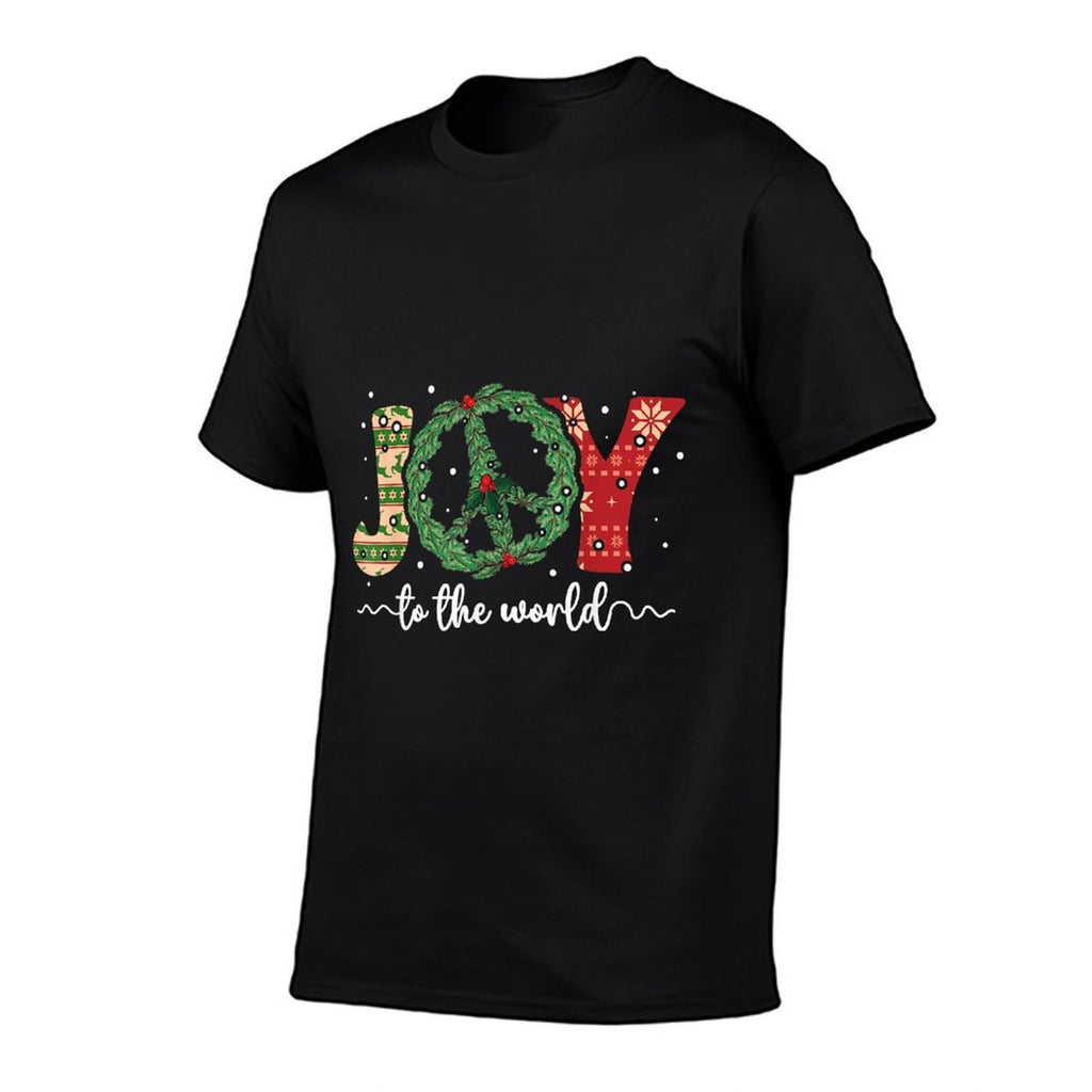 Joy to The World Peace Sign Christmas Retro 70s 80s Hippie  Cotton T-Shirt