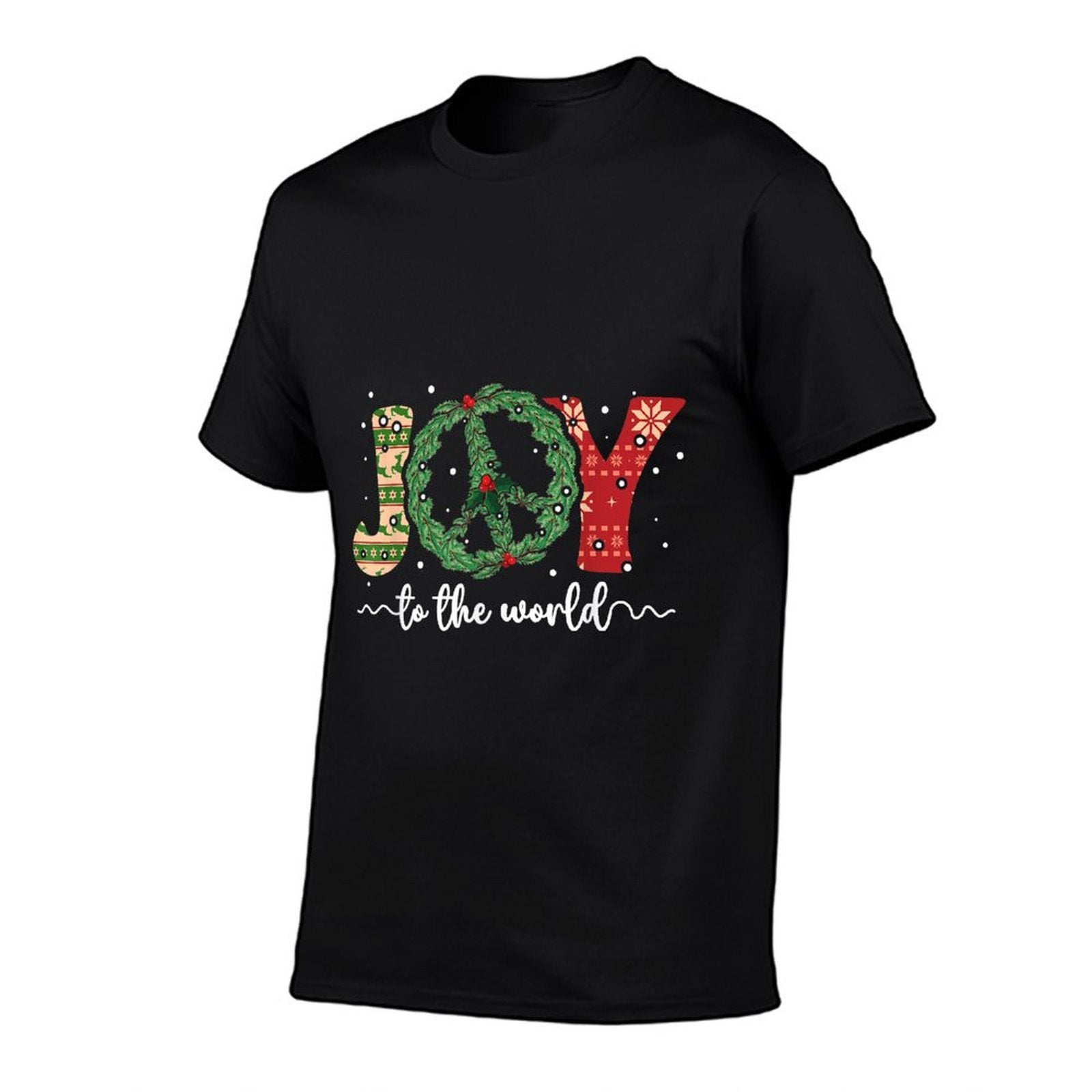 Joy to The World Peace Sign Christmas Retro 70s 80s Hippie  Cotton T-Shirt