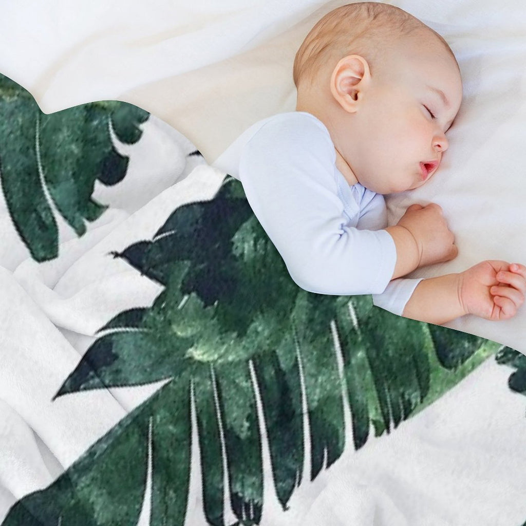 Banana Leaves Watercolor Painting, Tropical Botanical Jungle Nature Minimal Vibrant Modern Bohemian Illustration Shrink-resistant Throw Blanket