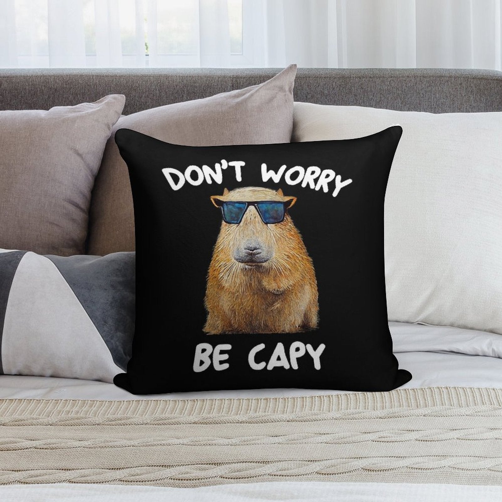 Funny Capybara Dont Worry Be Capy Funny Rodent Soft Reinforced Edging Throw Pillow