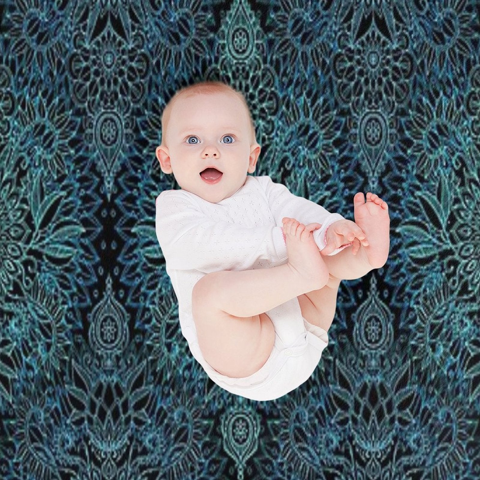 Black, Teal & Aqua Protea Doodle Pattern Multi-functional Throw Blanket