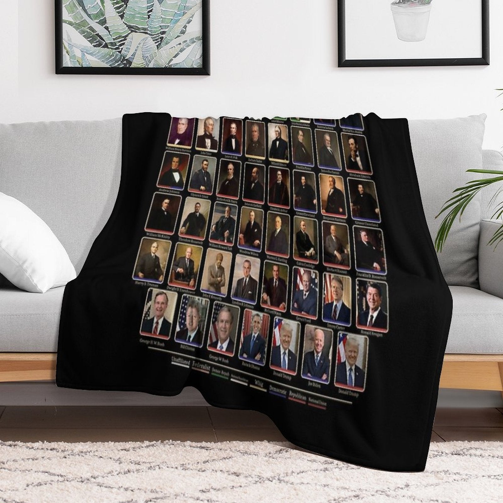 47 Presidents of The United States List (Updated - Including Trump) Premium Throw Blanket