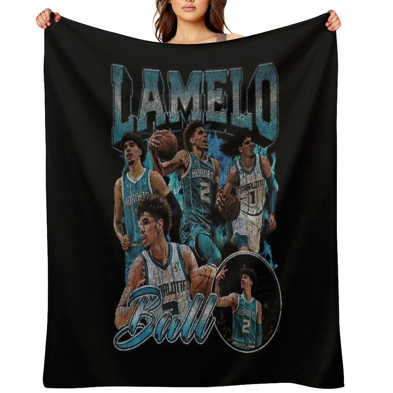 Lamelo Ball Charlotte Hornets Vintage Sustainable Throw Blanket