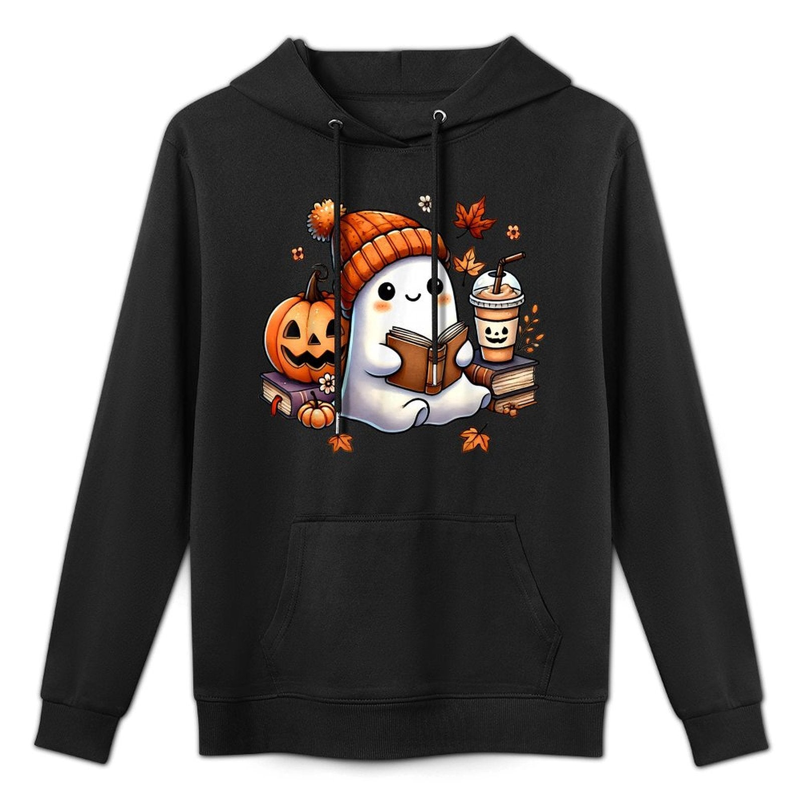 Cute Ghost Reading Book Lovers Funny Womens Girls Halloween Layering Staple Hoodie