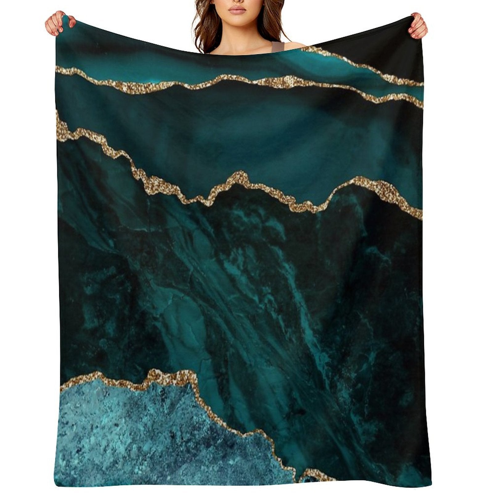 Amazing Blue And Teal Faux Malachite Marble Wrinkle-free Throw Blanket