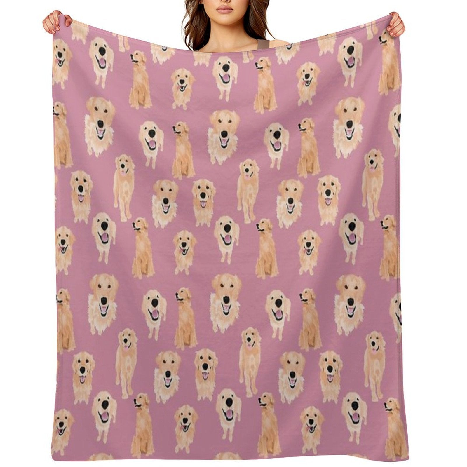 Golden Retrievers on Pink Compact Throw Blanket