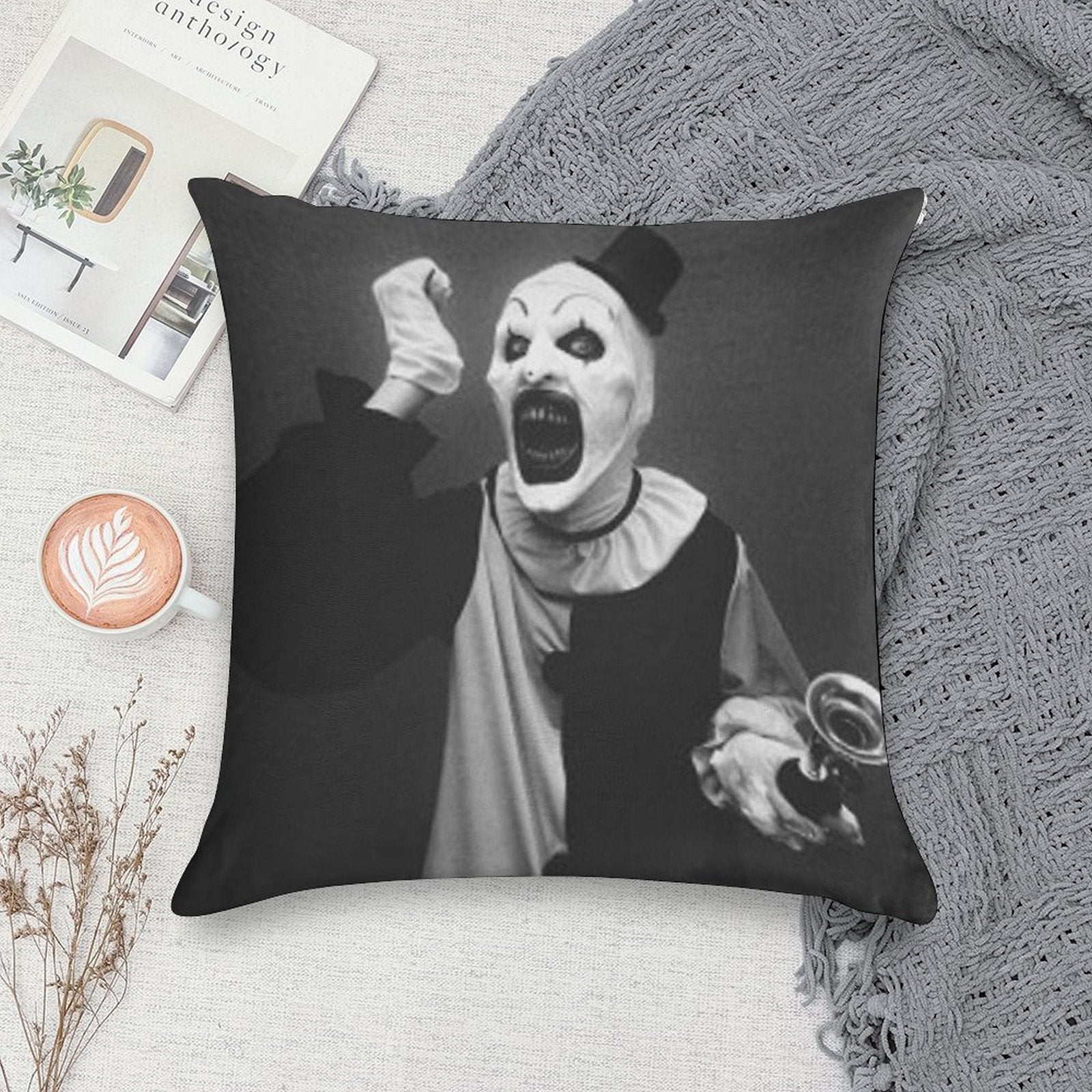 Terrifier Art The Clown Horror Soft Fade-Resistant Throw Pillow