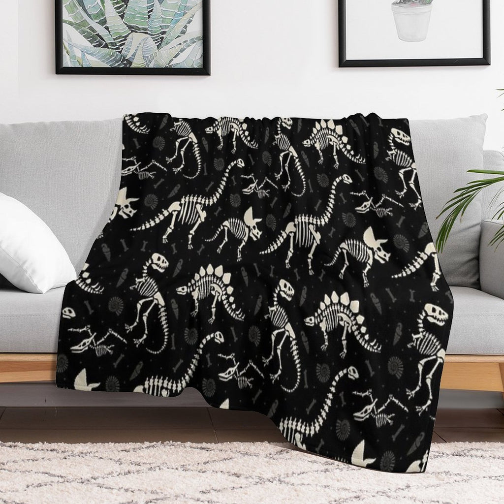Dinosaur Fossils in Black Travel-friendly Throw Blanket