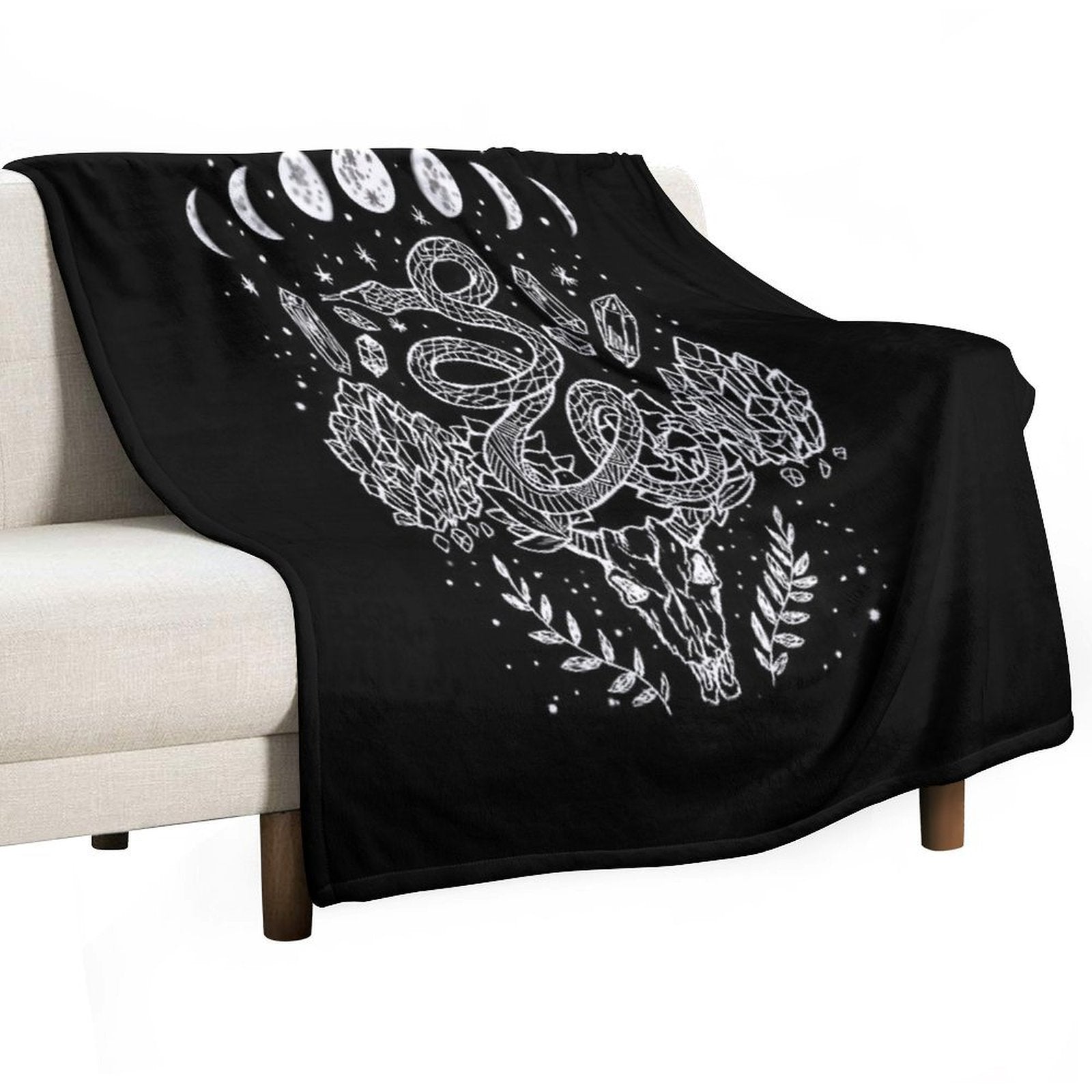 Moon Phases, Snakes, And Crystals Witchy Design Lightweight Throw Blanket