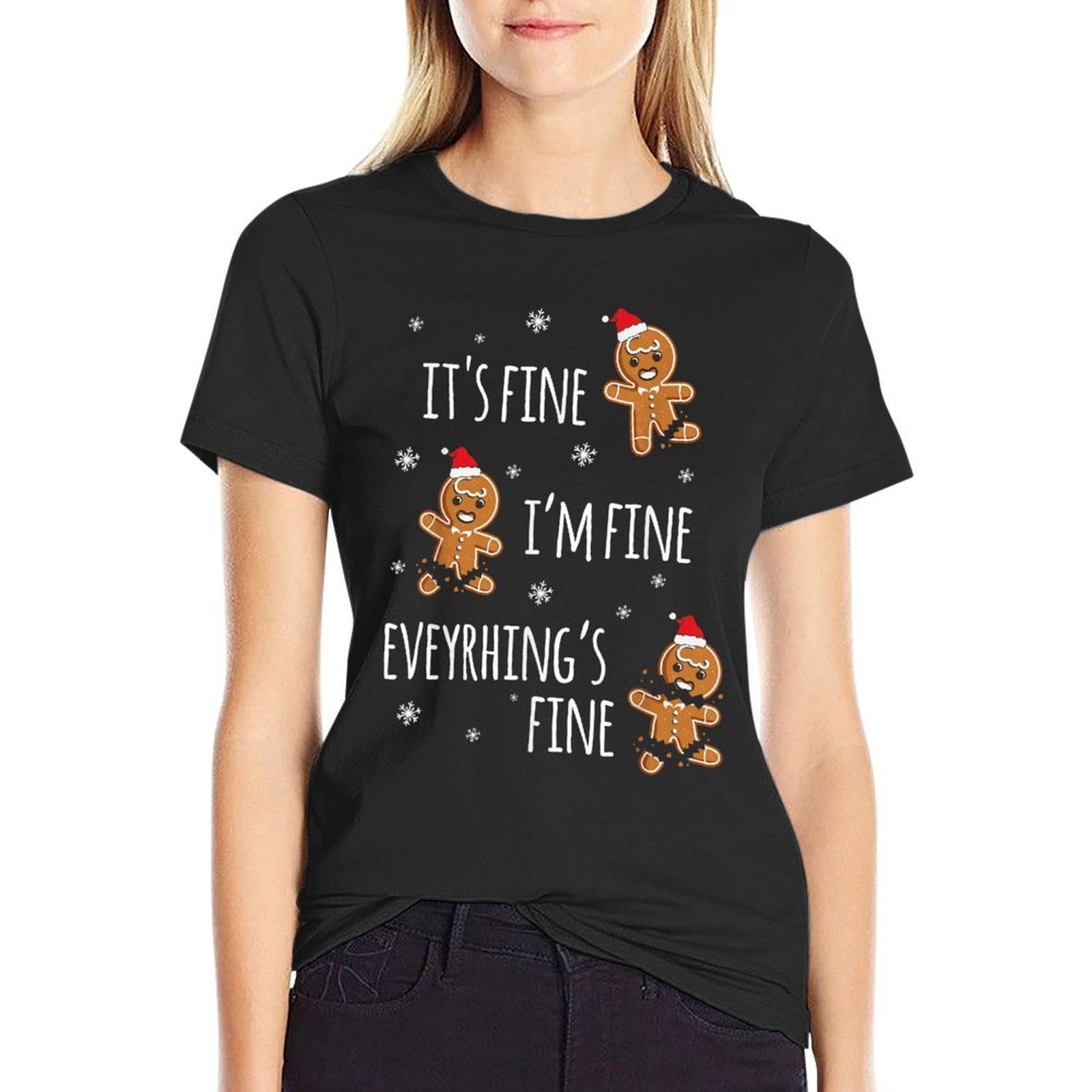 Funny Gingerbread Man Christmas CO Unisex Adult Small Black Crew Neck Classic Fit Christmas  Breathable T-Shirt