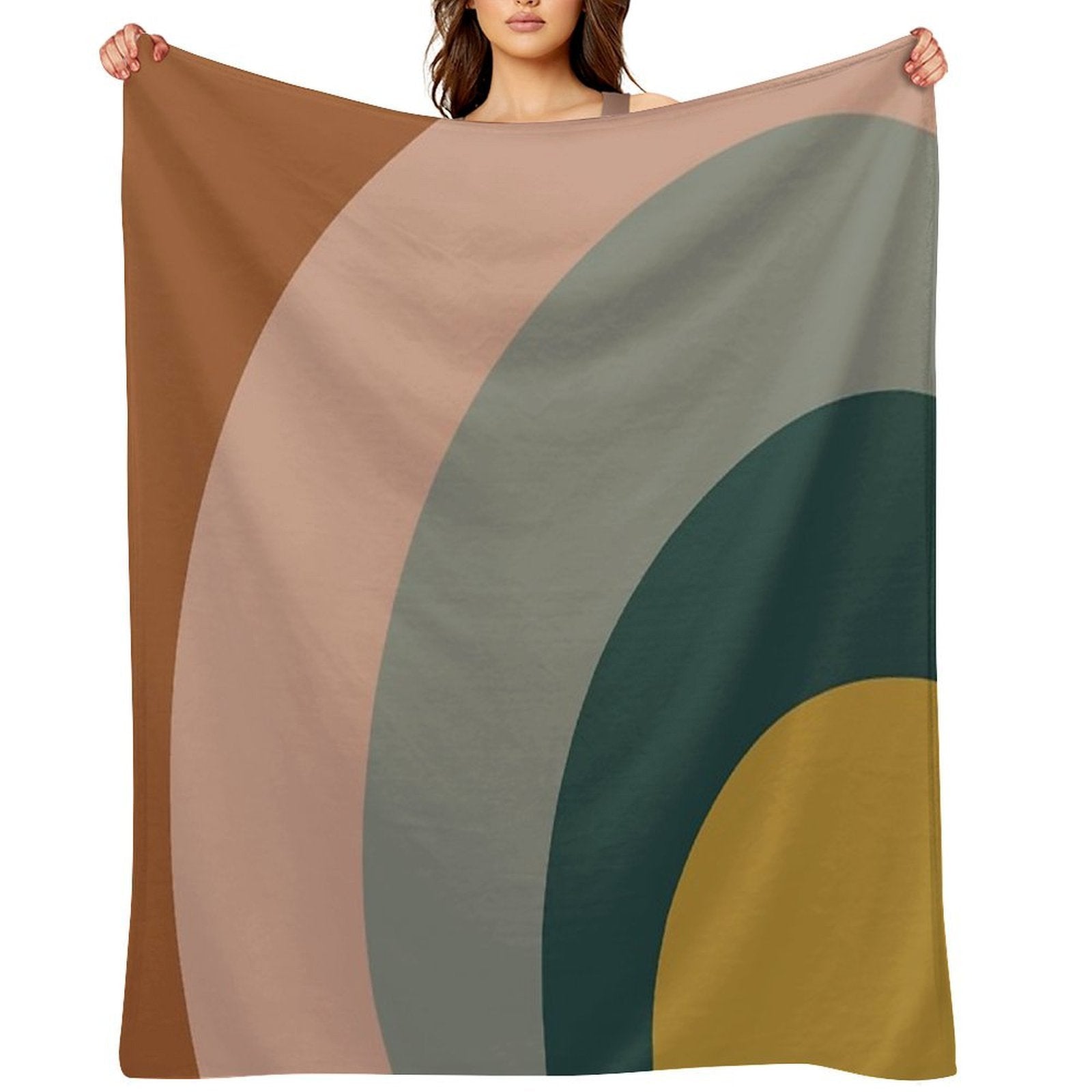 Sound Waves Minimalist Pattern in Mustard Yellow, Teal, Grey, Blush Pink, And Rust Eco-conscious Throw Blanket