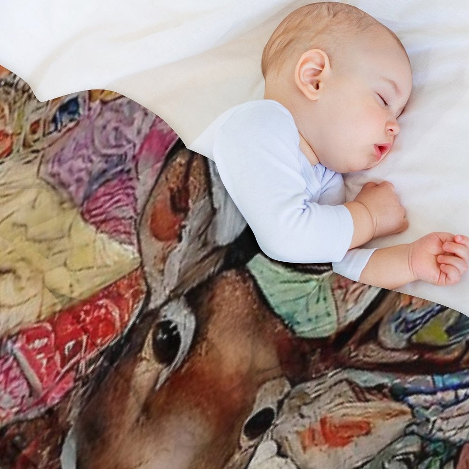 Rustic Deer Simulated Quilt Pattern Machine-washable Throw Blanket
