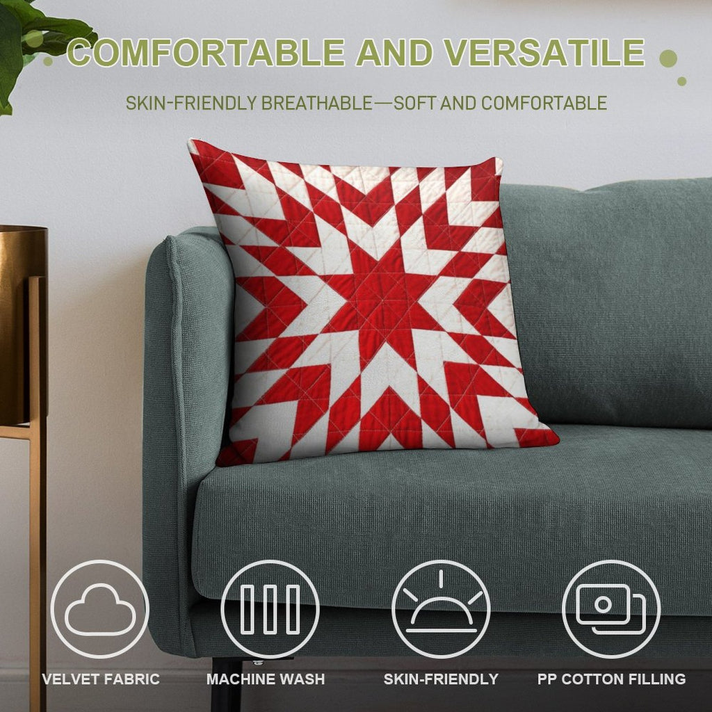 Red And White Lone Star Quilt Soft Gift Ready Throw Pillow